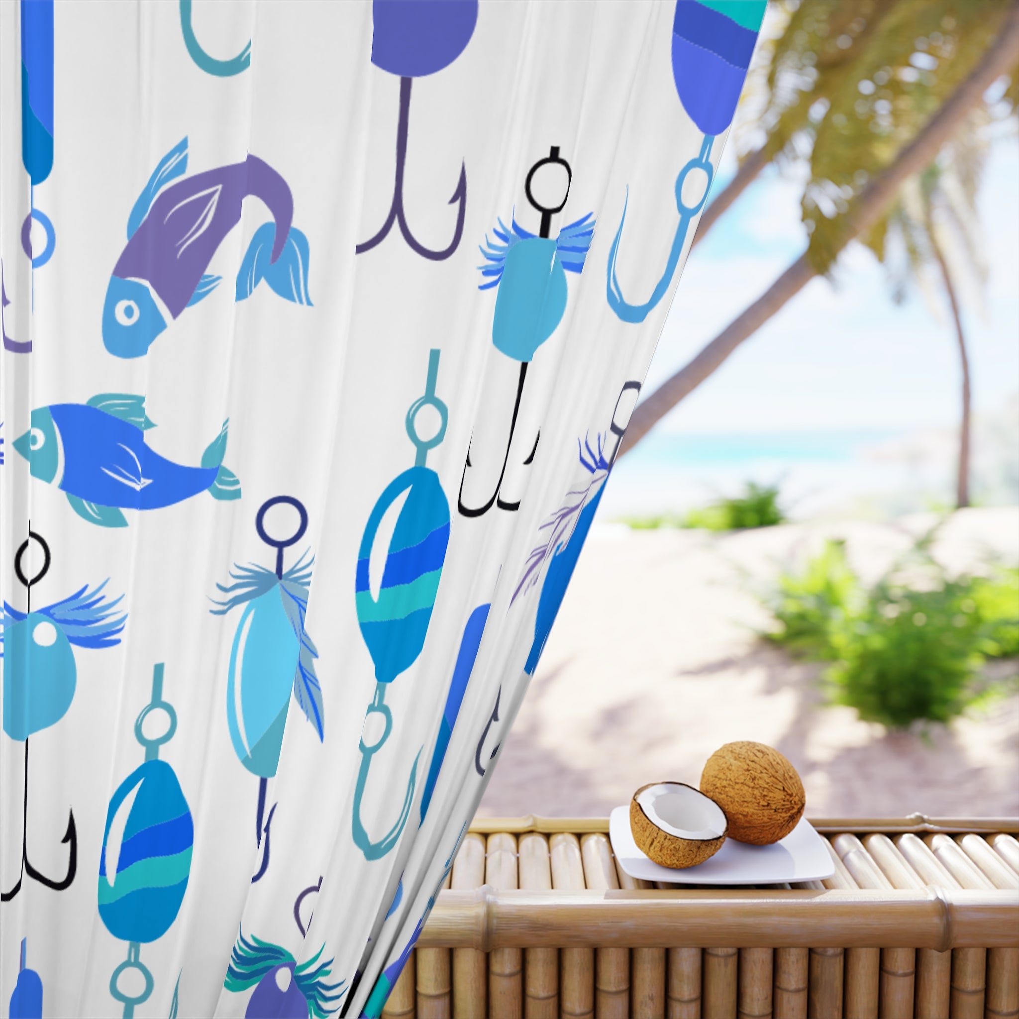 Morning Blue Fishing Blackout Window Curtain