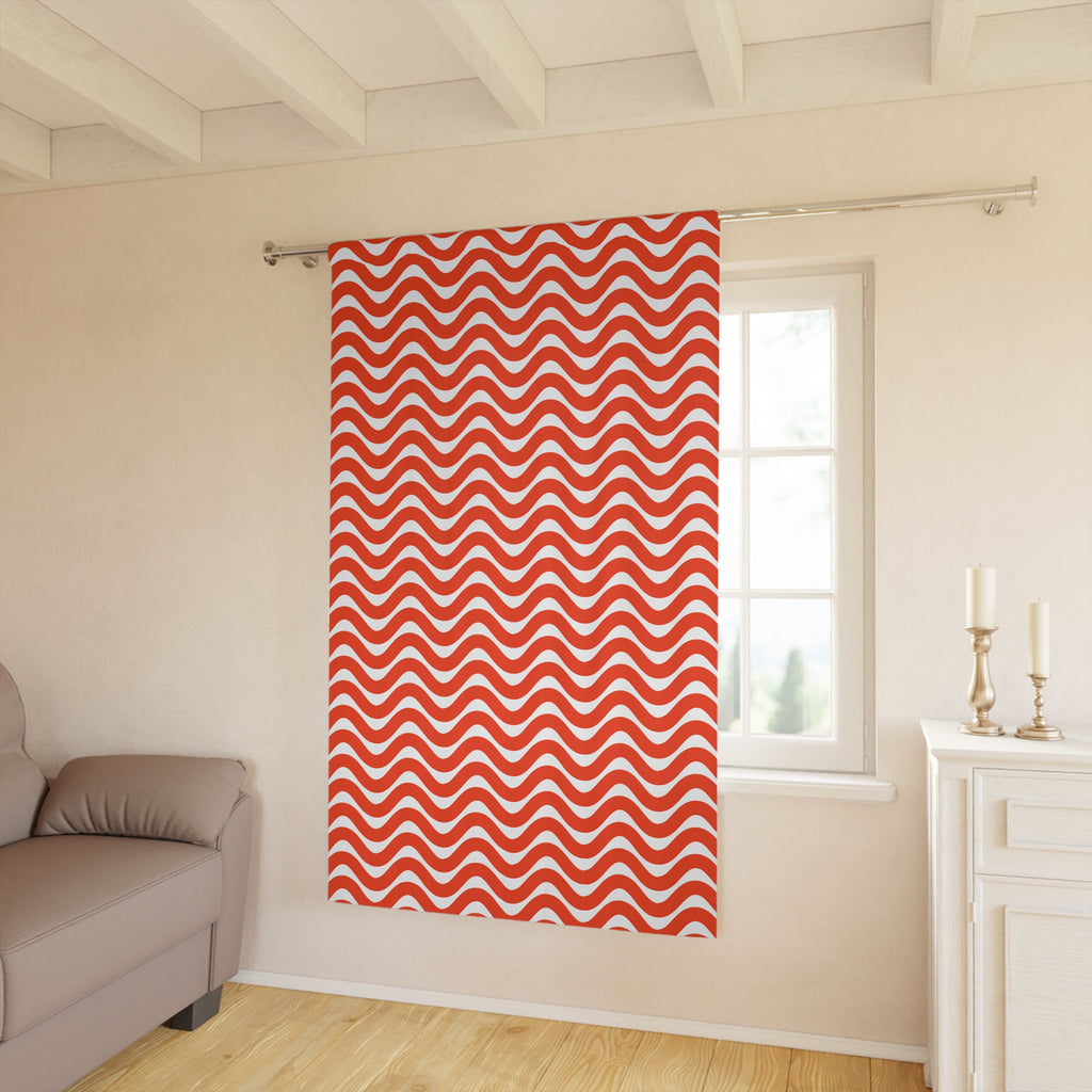 Wave Hello Red Pattern Blackout Window Curtain