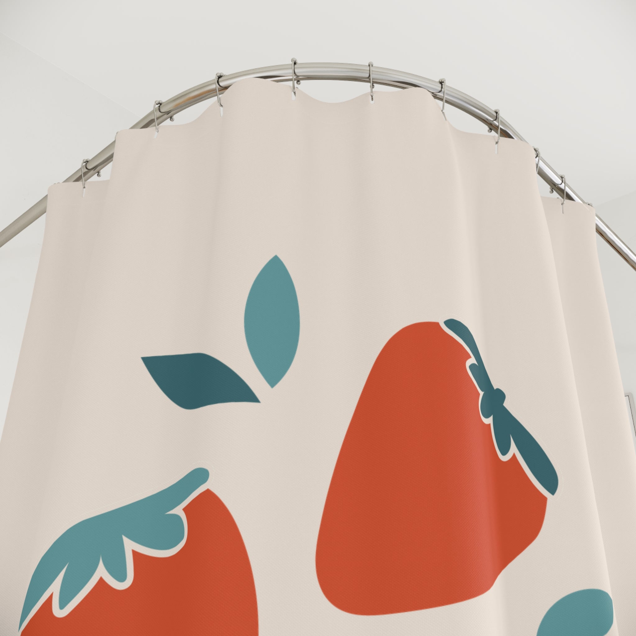 Strawberry Minimalist Shower Curtain, Farmhouse Decor, Bathroom Accessory, Eco-Friendly Gift, Summer Vibes, Boho Style