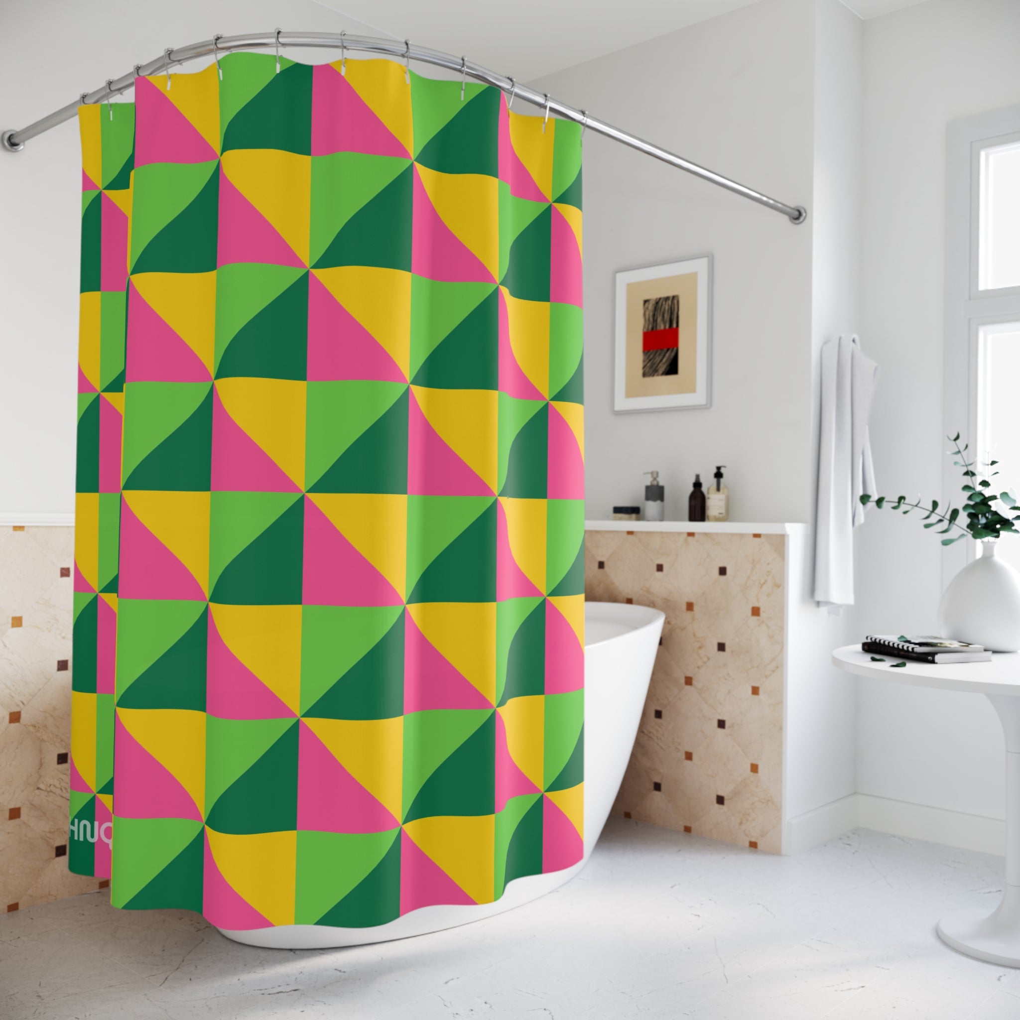 Vibrant Geometric Shower Curtain, Colorful Bathroom Decor, Modern Home Accessory, Gift for Housewarming, Tropical Vibe