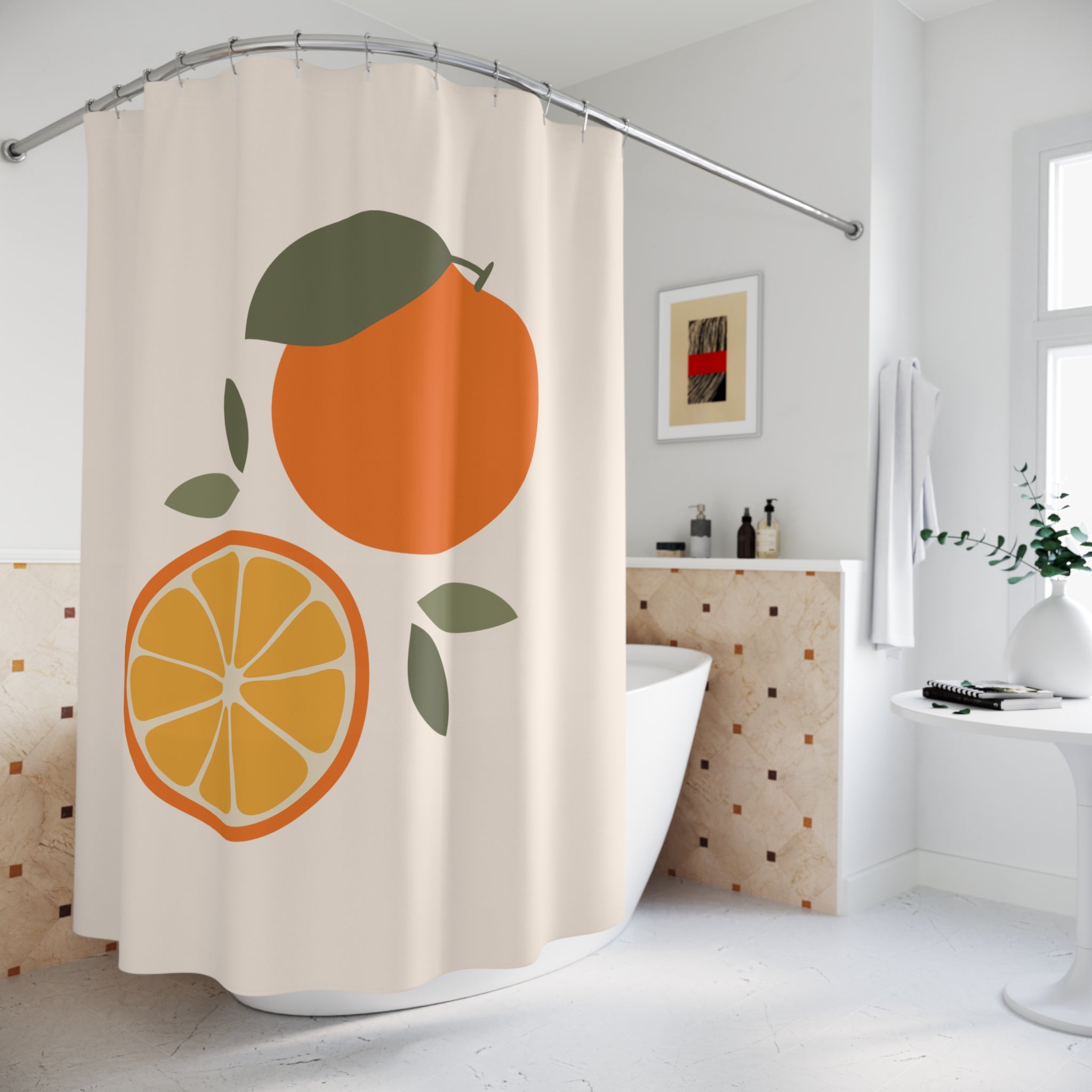 Bright Citrus Minimalist Shower Curtains - Fresh Orange Design, Bathroom Decor, Tropical Vibe, Gift for Fruit Lovers, Summer Home