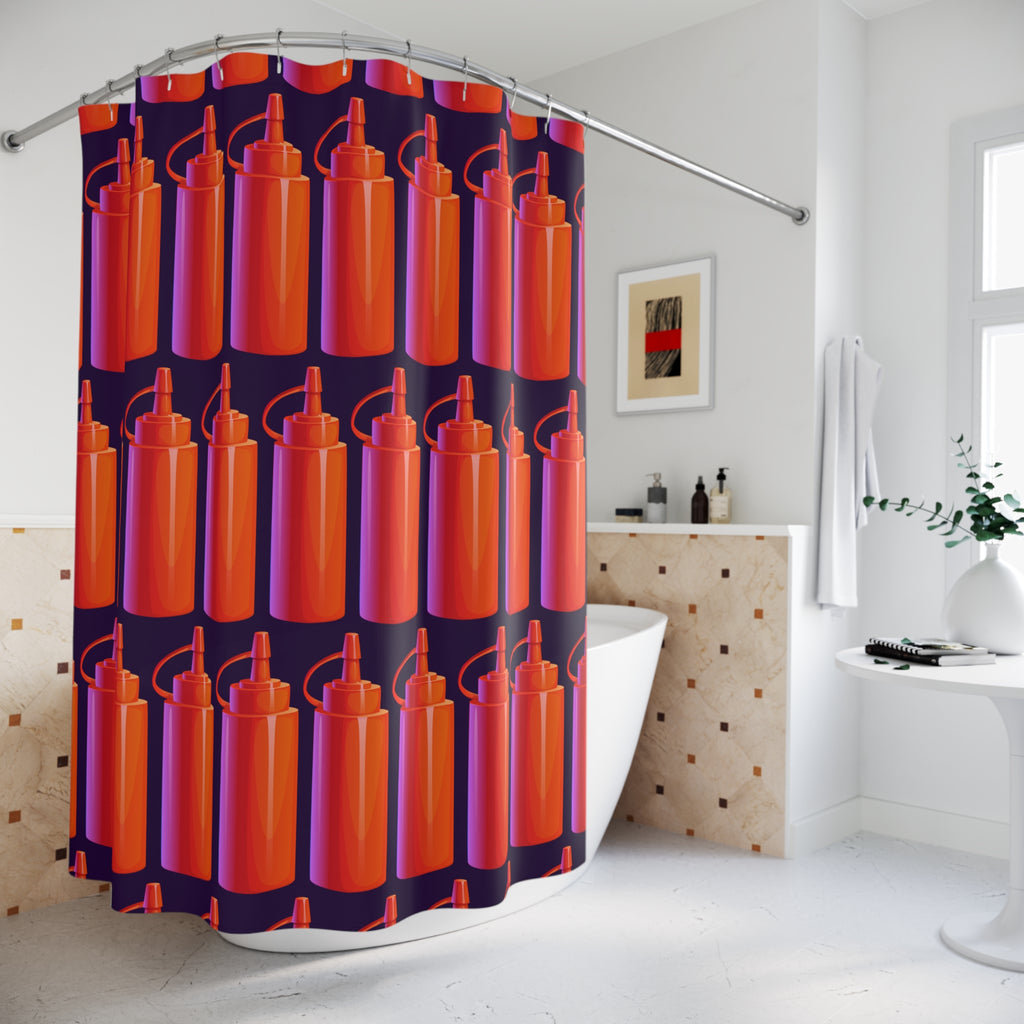 I Love Ketchup Bottles Shower Curtain, Fun Kitchen Decor, Quirky Bathroom Accessory, Gift for Food Lovers, Unique Home Decor