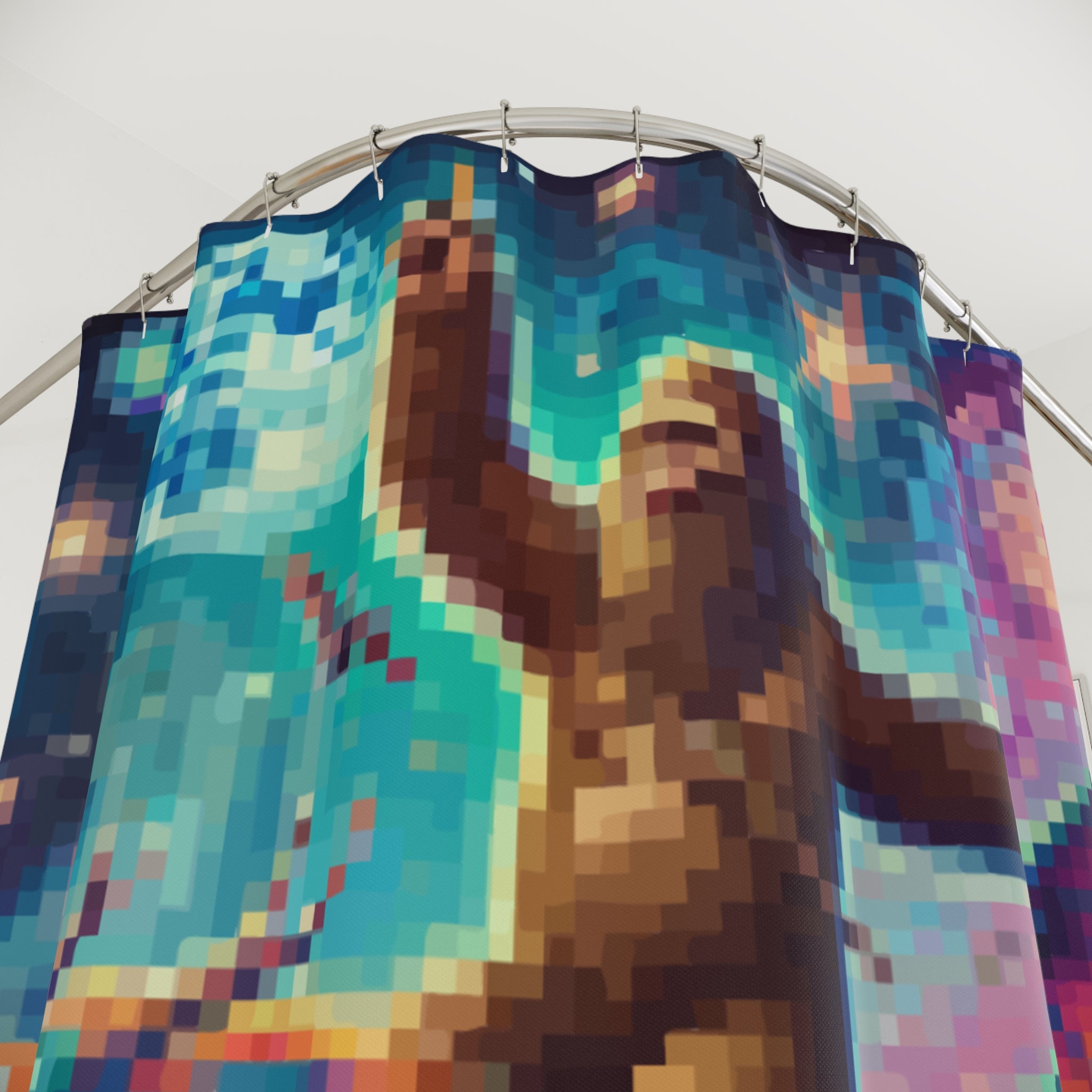 Cosmic Pixelated Bigfoot and Dragon Shower Curtain