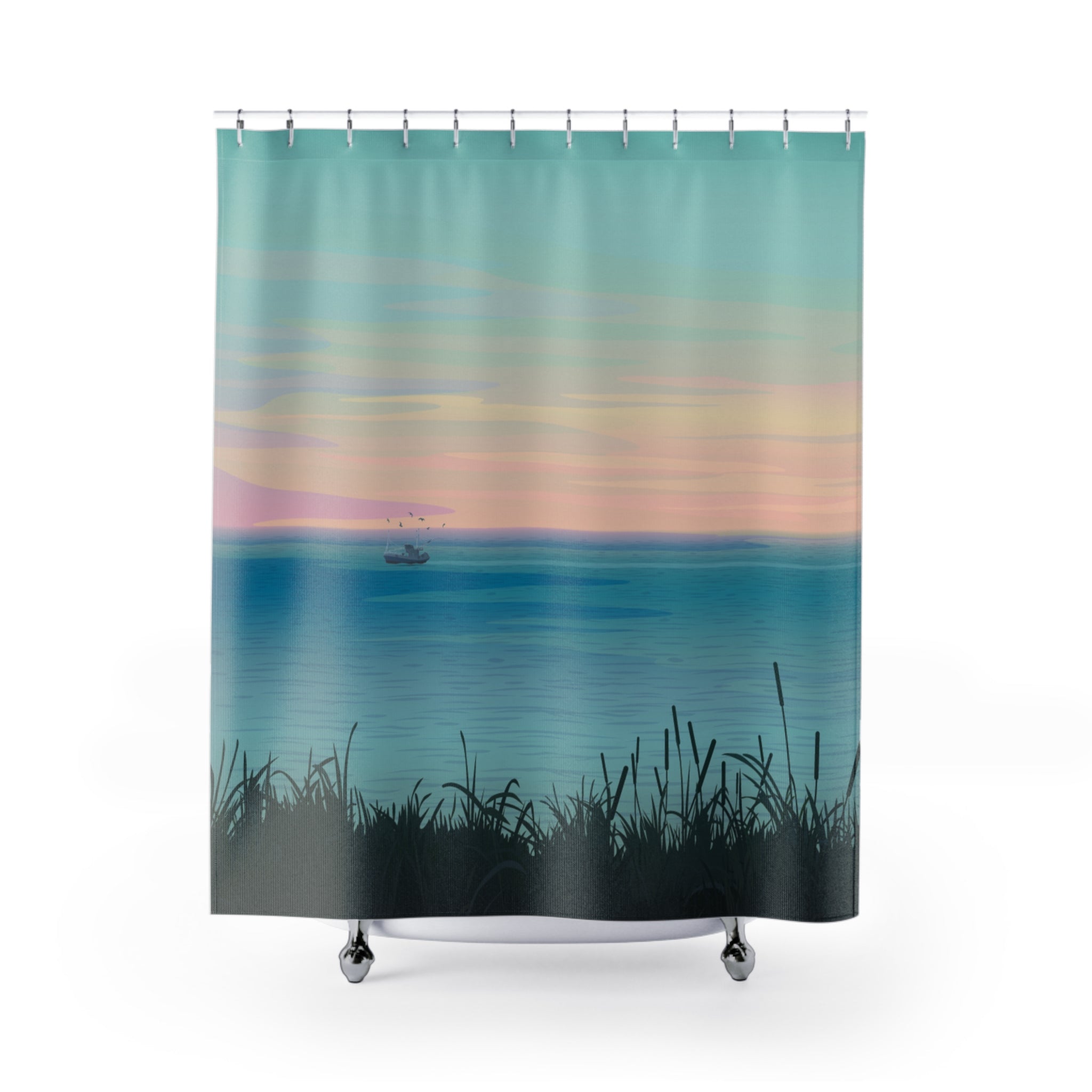 Serene Coastal Minimalist Shower Curtain, Ocean Wave Bathroom Decor, Relaxing Home Accent, Nautical Gift, Tranquil Vibe