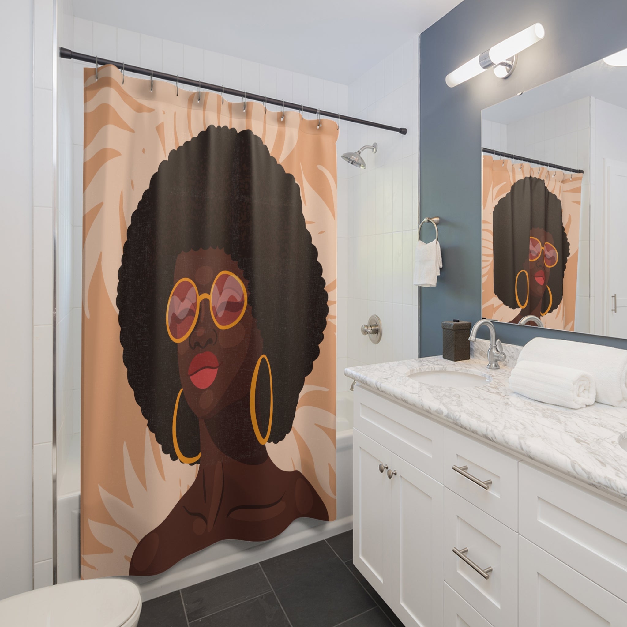 Chic Afro Art Shower Curtain, Bathroom Decor, Bohemian Style, Unique Gift, Modern Home Style, Elegant Bathroom Accessories