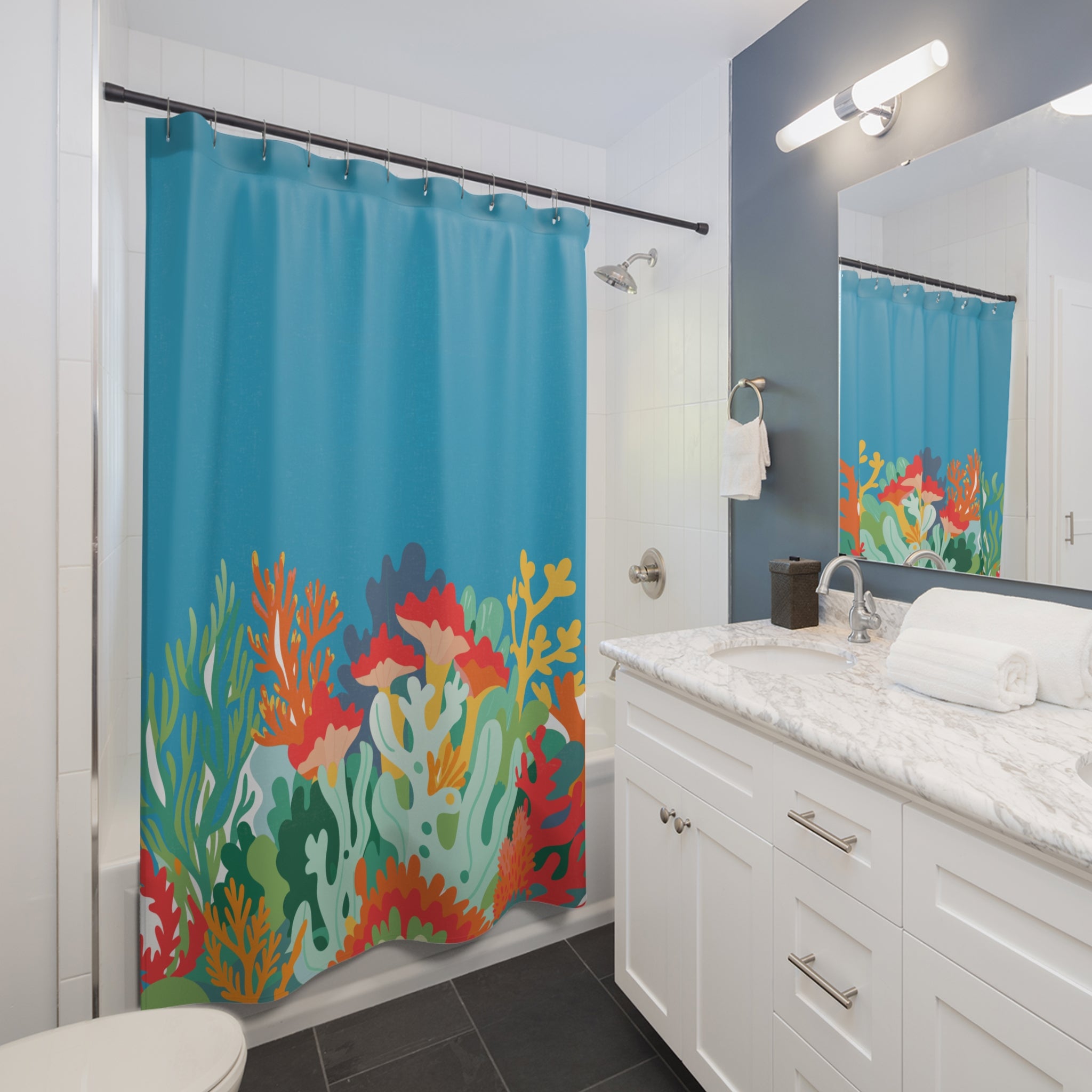 Vibrant Coral Reef Shower Curtain, Coastal Bathroom Decor, Beach Theme, Ocean Lover Gift, Tropical Vibes