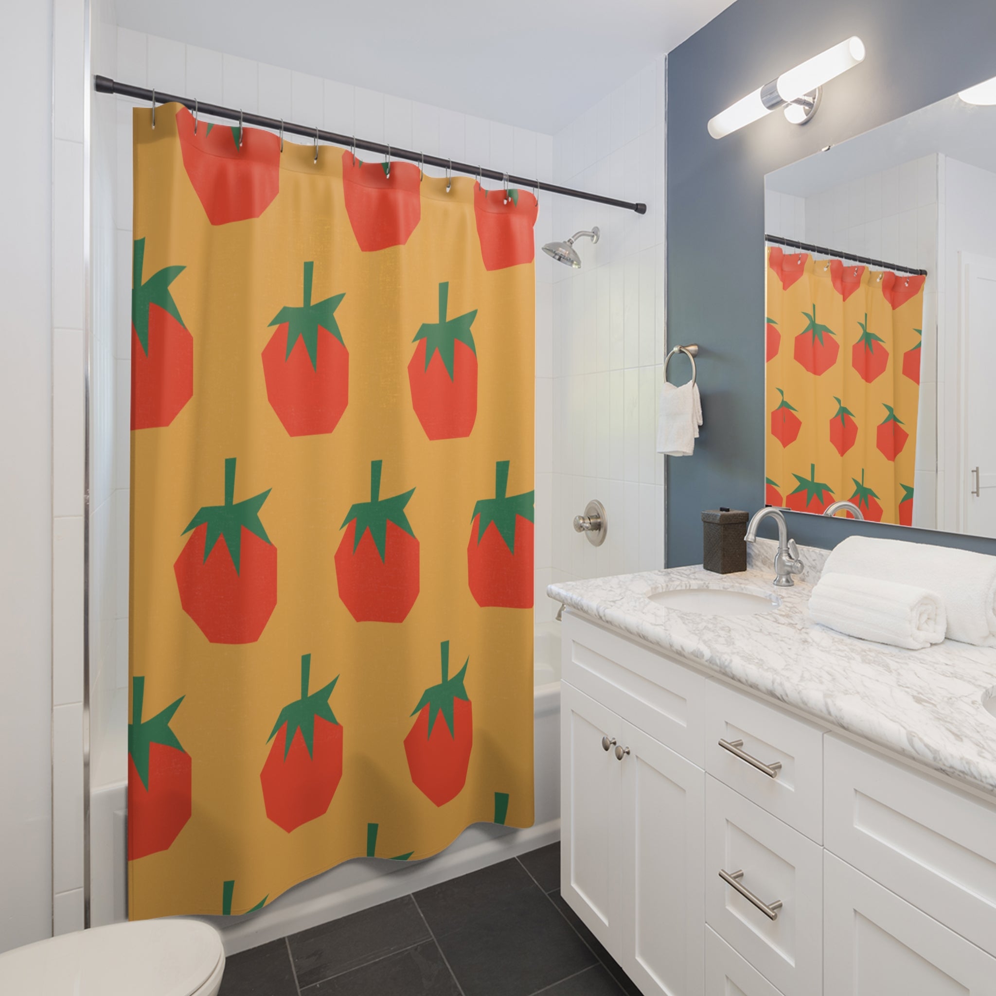 Vibrant Tomato Pattern Shower Curtain, Farmhouse Decor, Kitchen Style, Spring Decor, Fun Bathroom Accessory