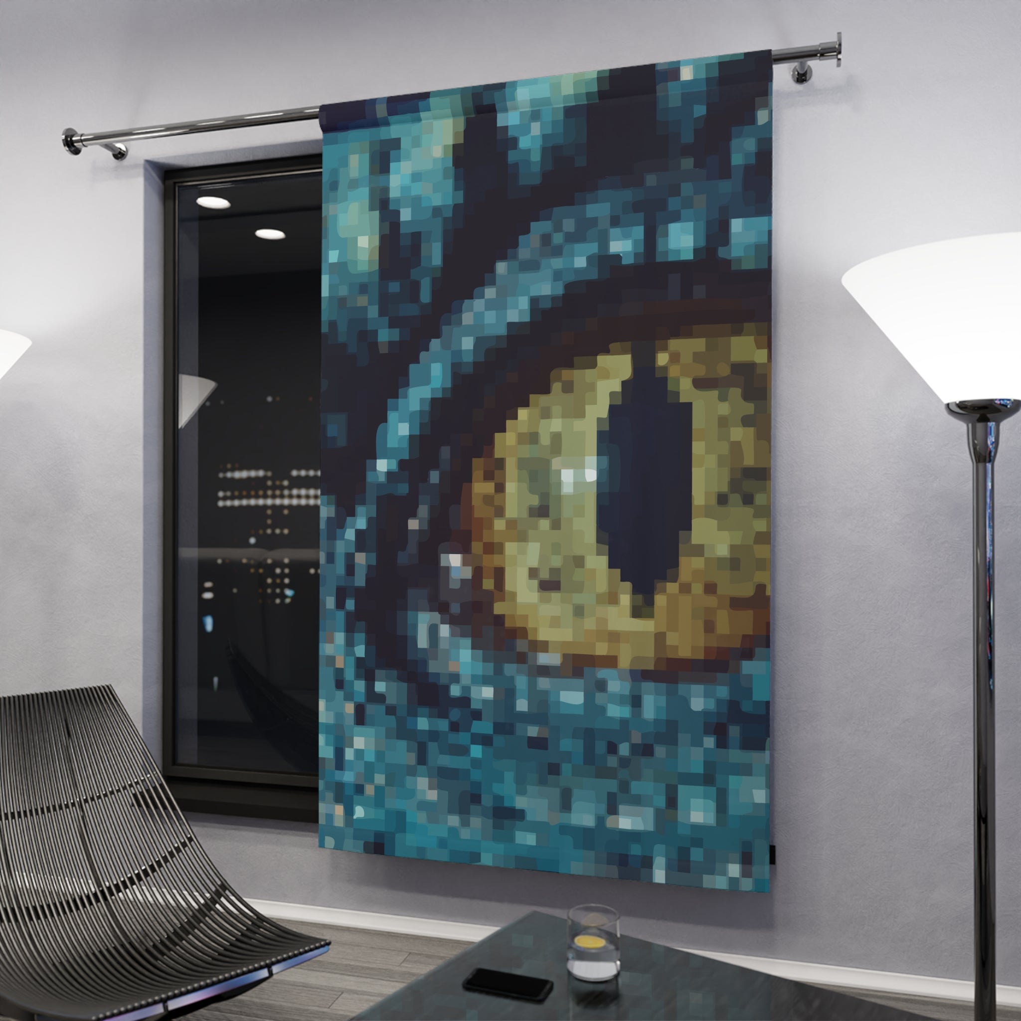 Pixelated Dragon Big Giant Eye Blackout Window Curtain