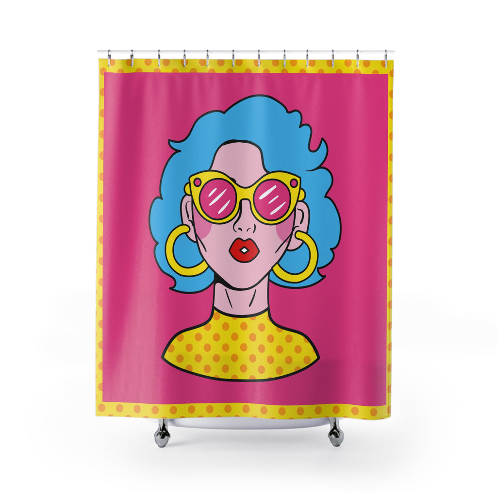 Vibrant Retro Shower Curtain Featuring Cool Sunglass Girl | Fun Bathroom Decor, Pop Art Style, Bright Colors, Unique Gift Idea, Quirky [...]