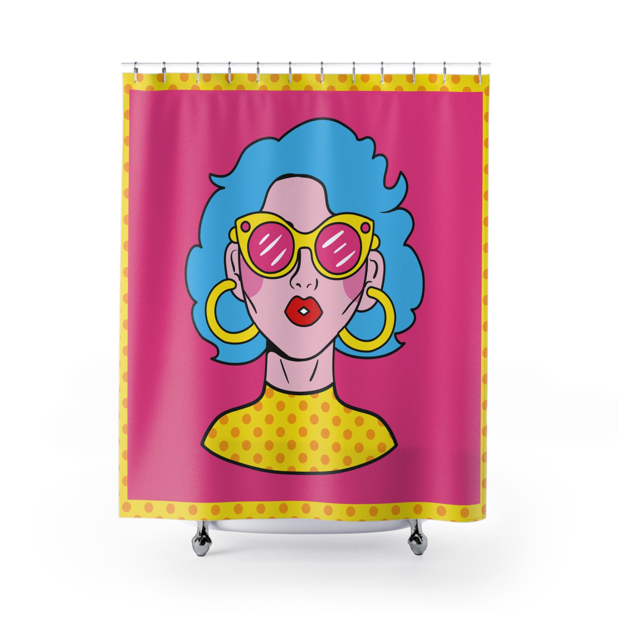 Vibrant Retro Shower Curtain Featuring Cool Sunglass Girl | Fun Bathroom Decor, Pop Art Style, Bright Colors, Unique Gift Idea, Quirky [...]