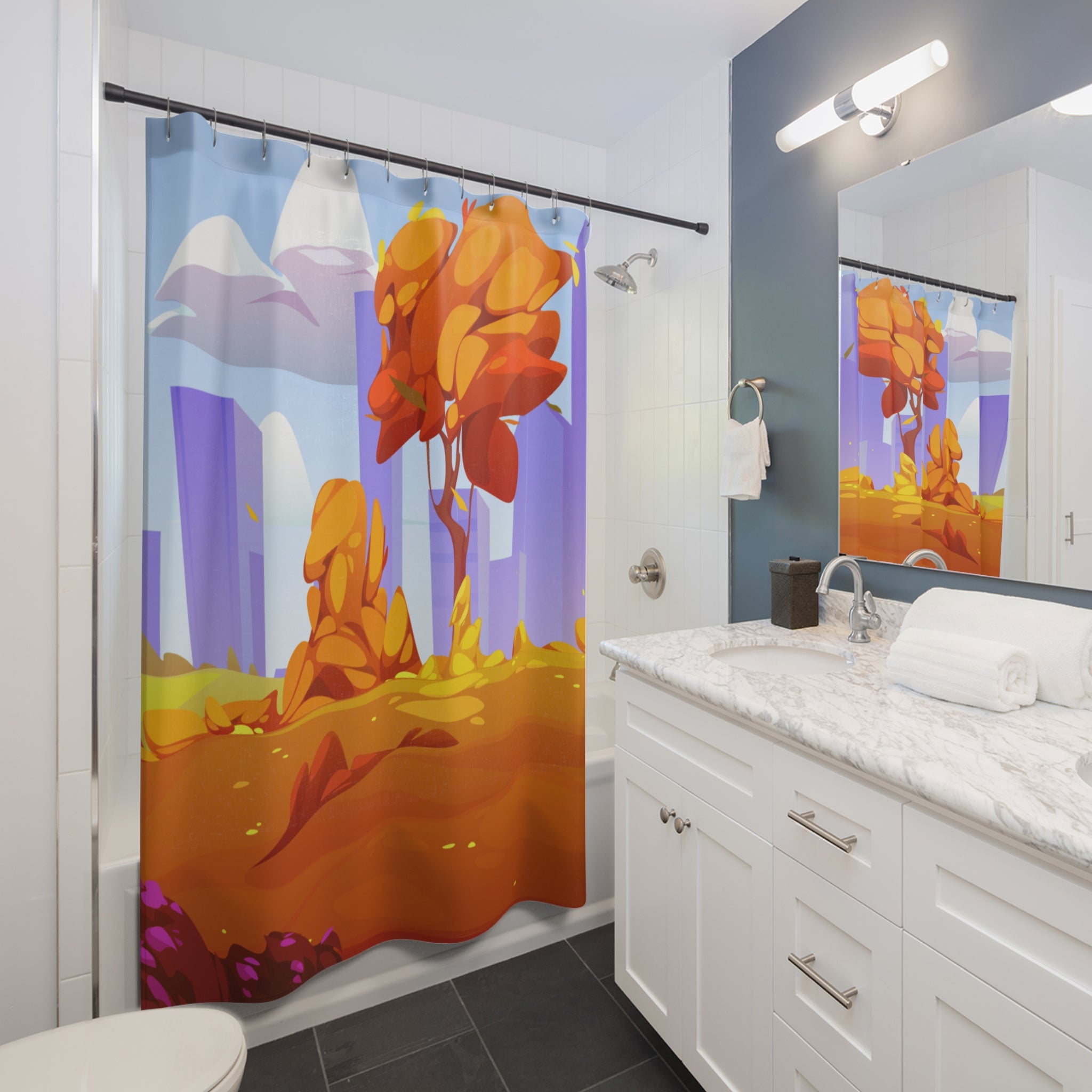 Autumn Landscape Shower Curtain, Cozy Home Decor, Fall Bathroom Accessories, Seasonal Gift, Vibrant Nature Design