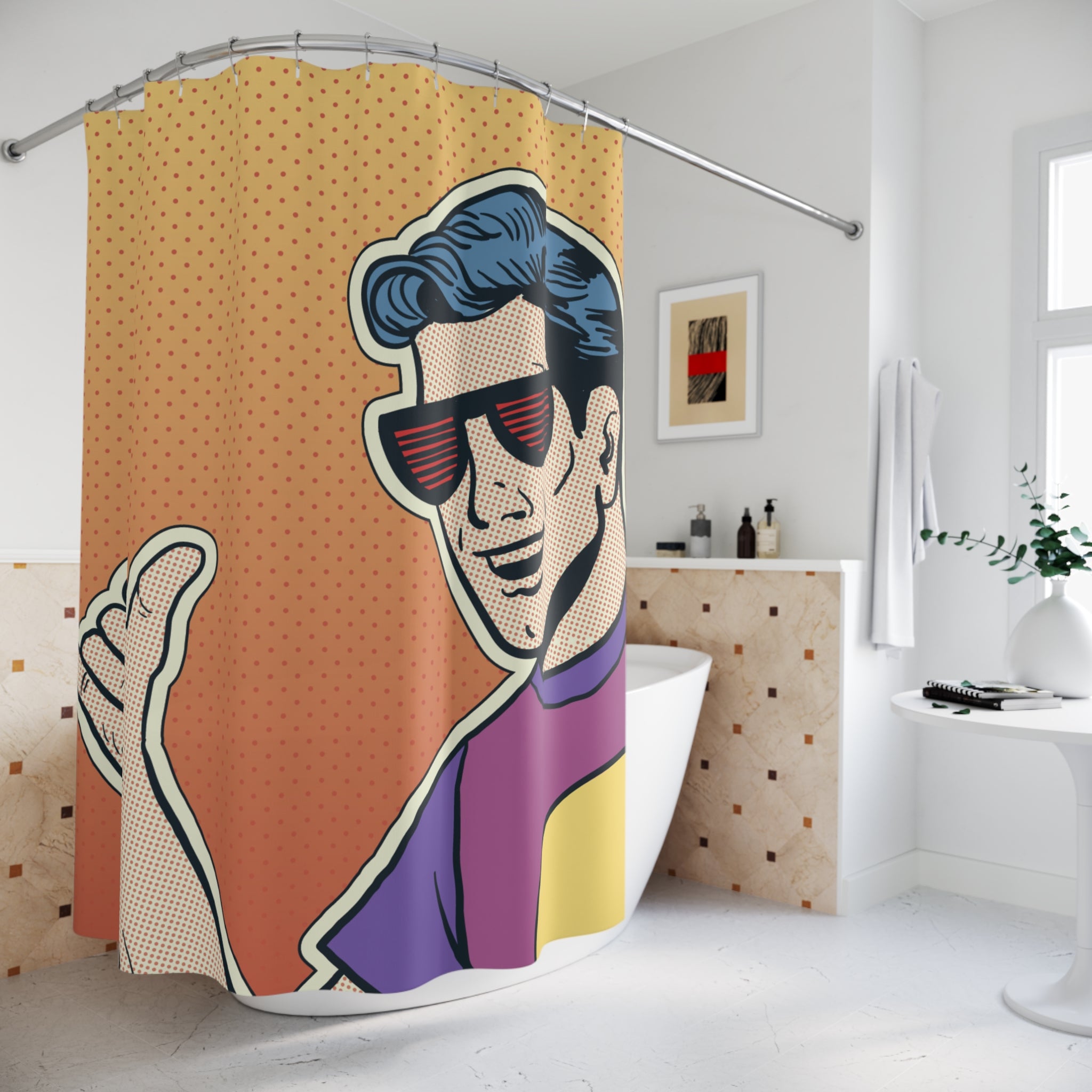Retro Pop Art Shower Curtain, Fun Bathroom Decor, Vintage Style, Gift for him or her, Summer Vibes, Cool Home Accent