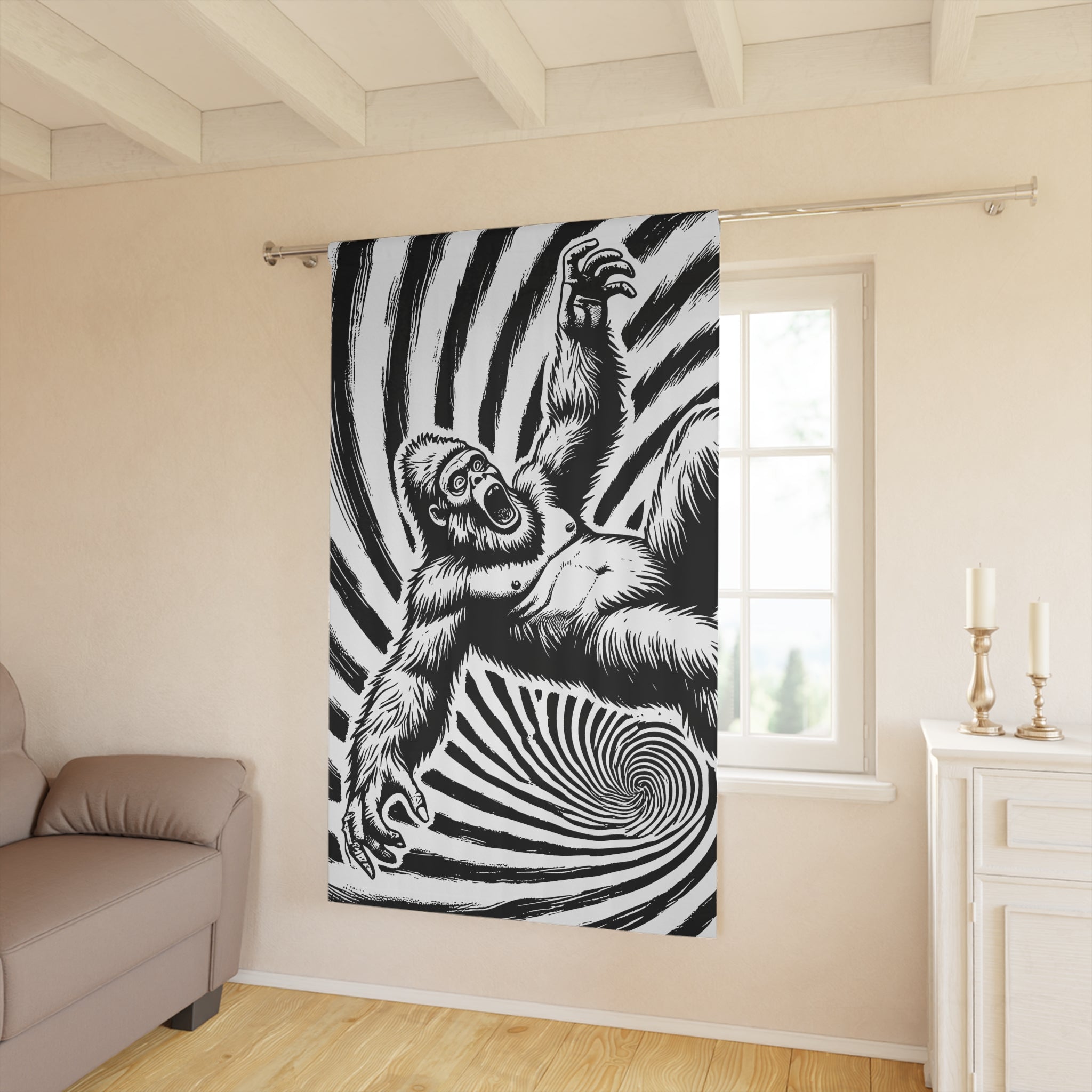 Whimsical Sasquatch Through Time Blackout Window Curtain