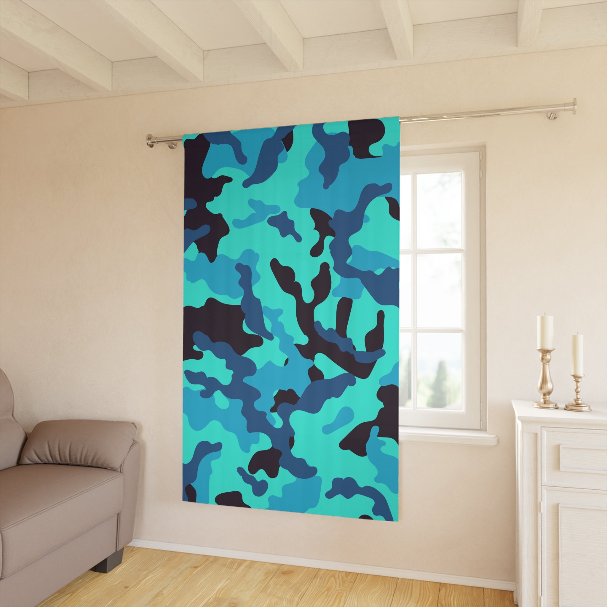 Turquoise Camo Blackout Window Curtain