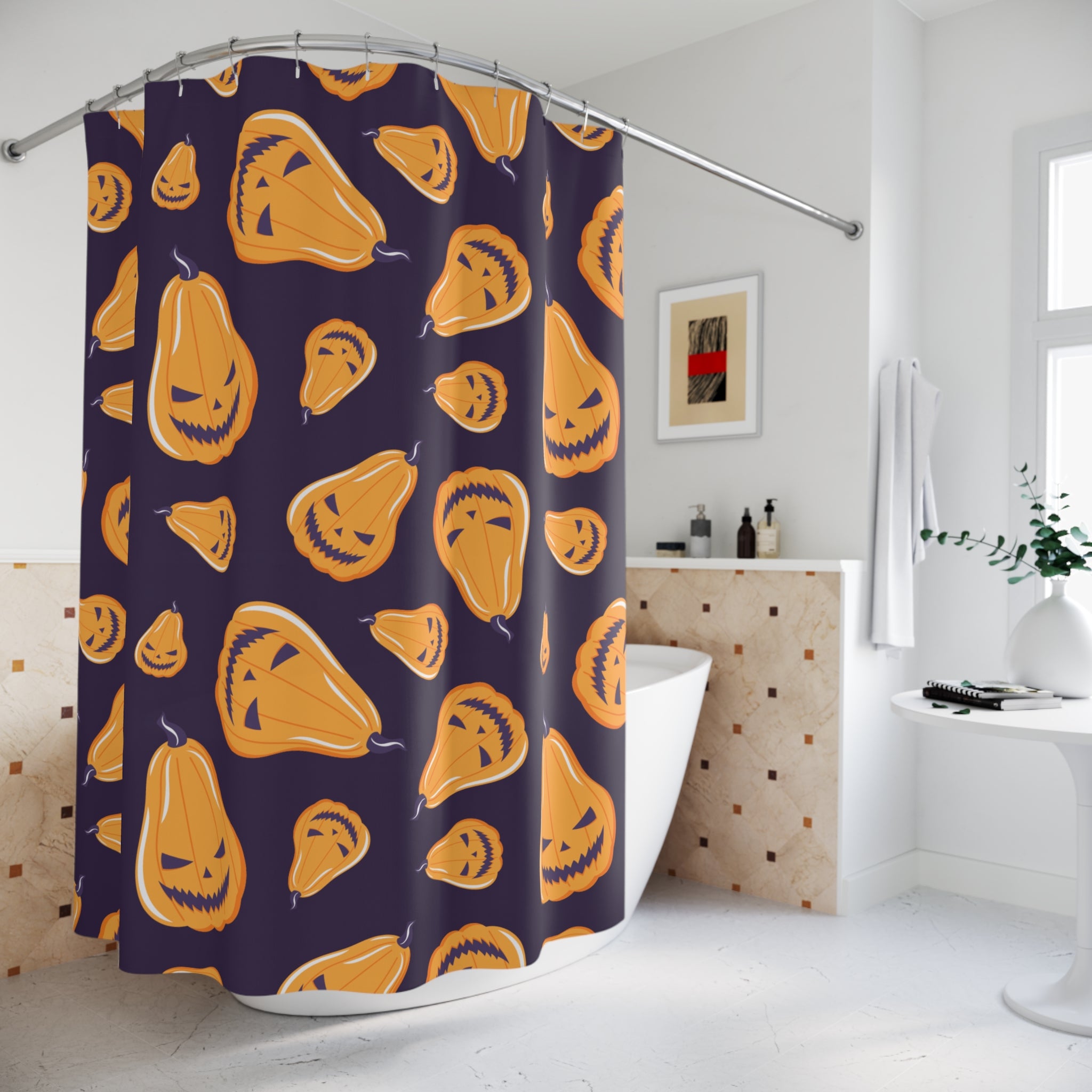 Halloween Pumpkin Shower Curtains, Seasonal Bathroom Decor, Scary Home Accessory, Trick or Treat Theme, Fall Holiday Decoration