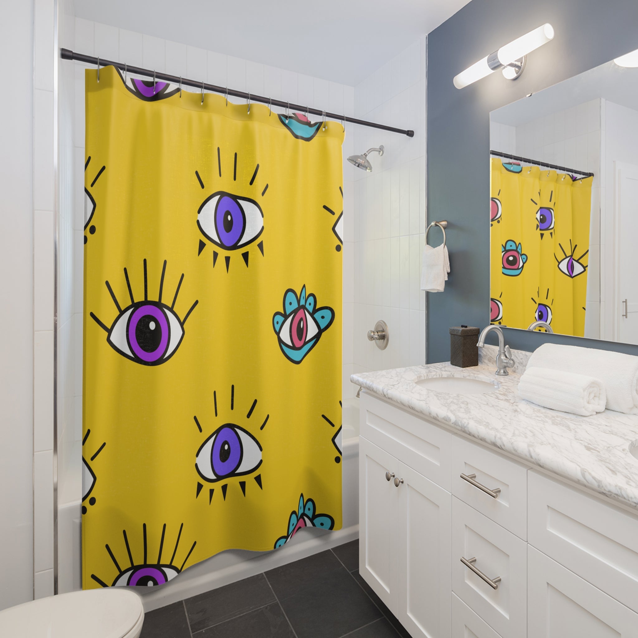Vibrant Eye-Patterned Shower Curtain | Boho Bathroom Decor, Unique Gift, Colorful Home Accessory, Festival Vibe