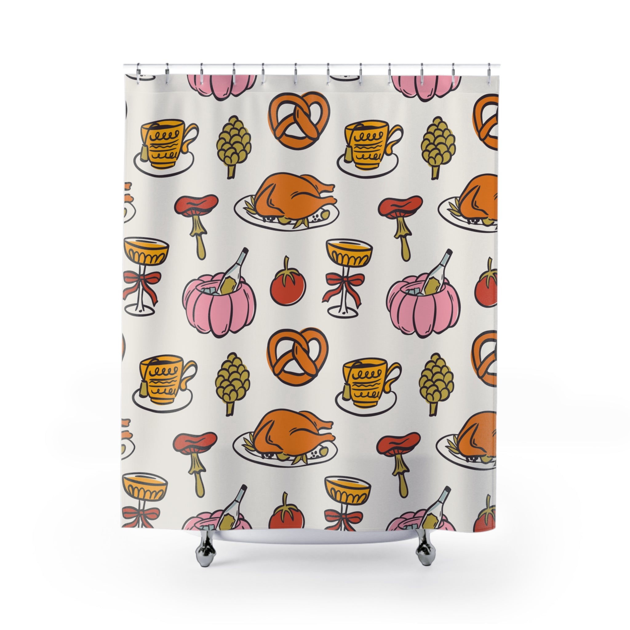 Thanksgiving Feast Shower Curtain, Festive Decor, Holiday Bathroom, Fall Celebration, Kitchen-Themed Gift