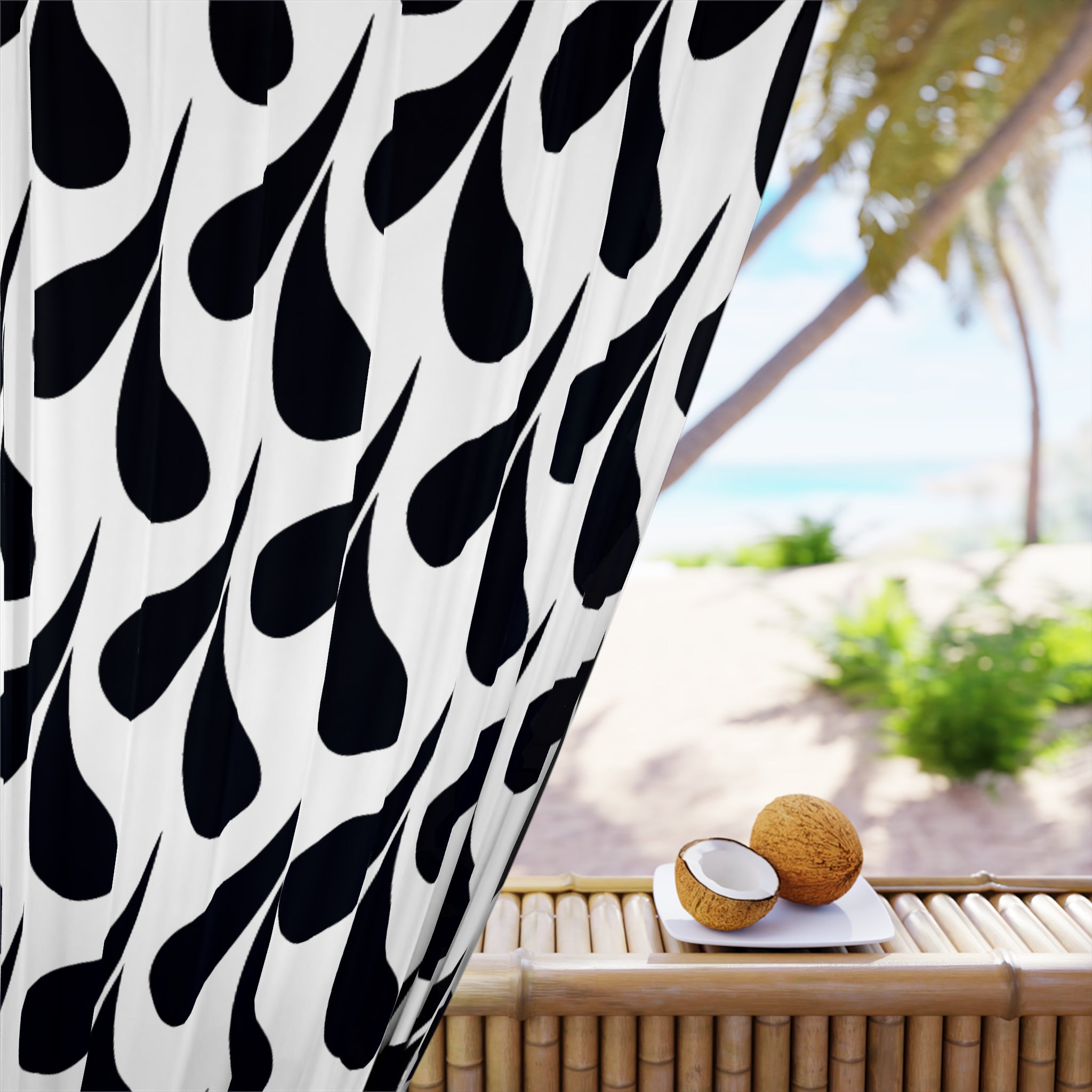Black and White Swimmers Pattern Blackout Window Curtain