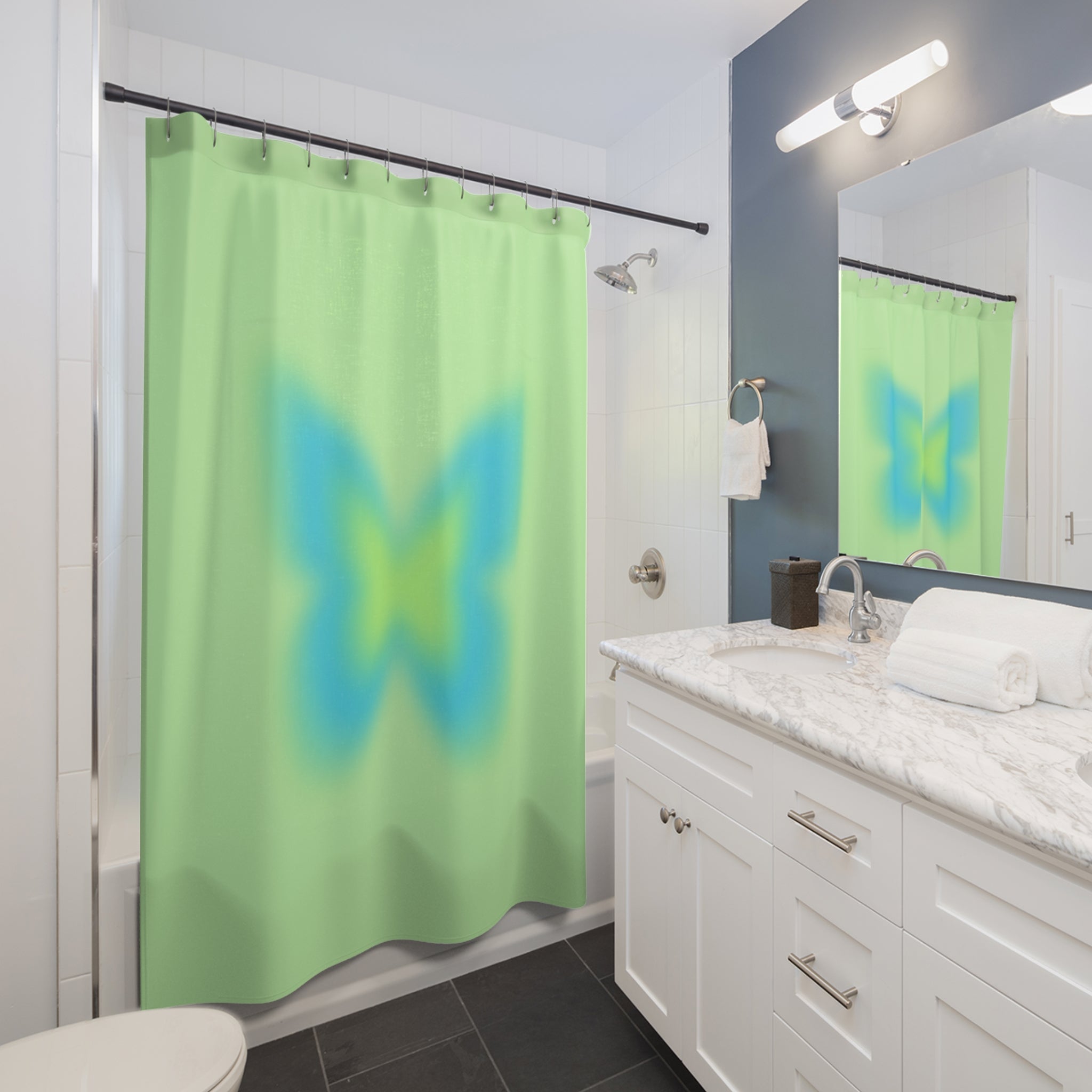 Colorful Aura Butterfly Shower Curtain, Vibrant Bathroom Decor, Nature-Inspired Home Accessory, Eco-Friendly Bathroom Gift, Spring & Summer Vibe