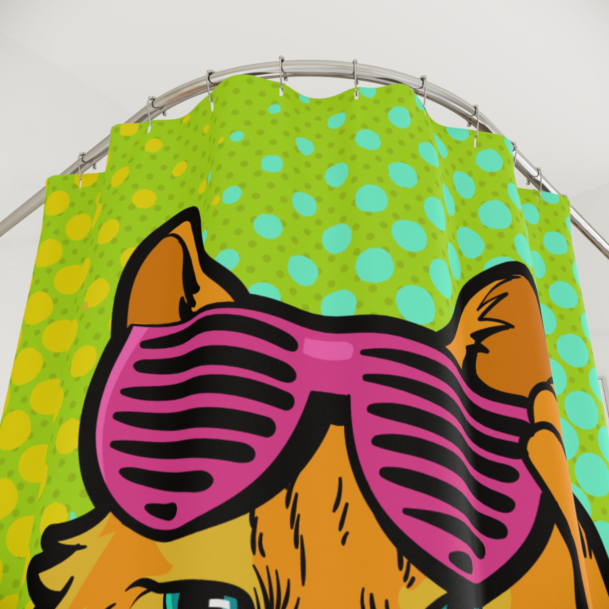 Vibrant Cat Shower Curtain, Funky Bathroom Decor, Cat Lover Gift, Home and Kitchen Accessories, Fun Retro Style, Unique Bathroom Design