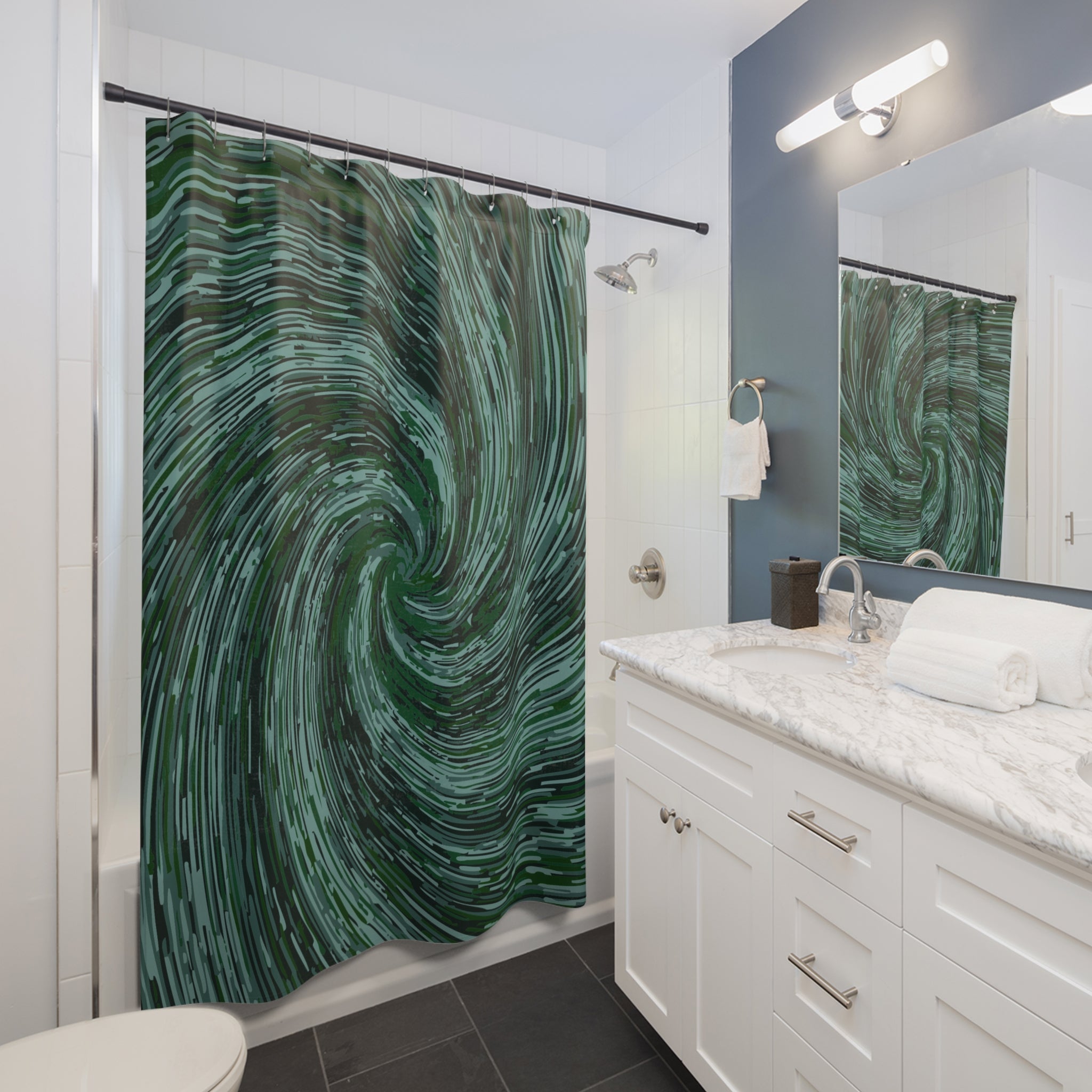 Abstract Green Swirly Pattern Temple Shower Curtain