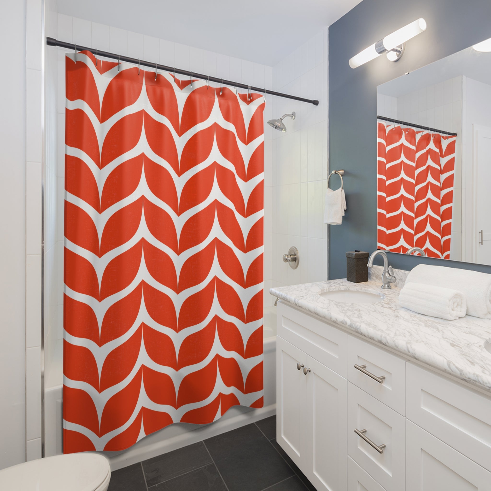 Red Whale Tails Pattern Shower Curtain