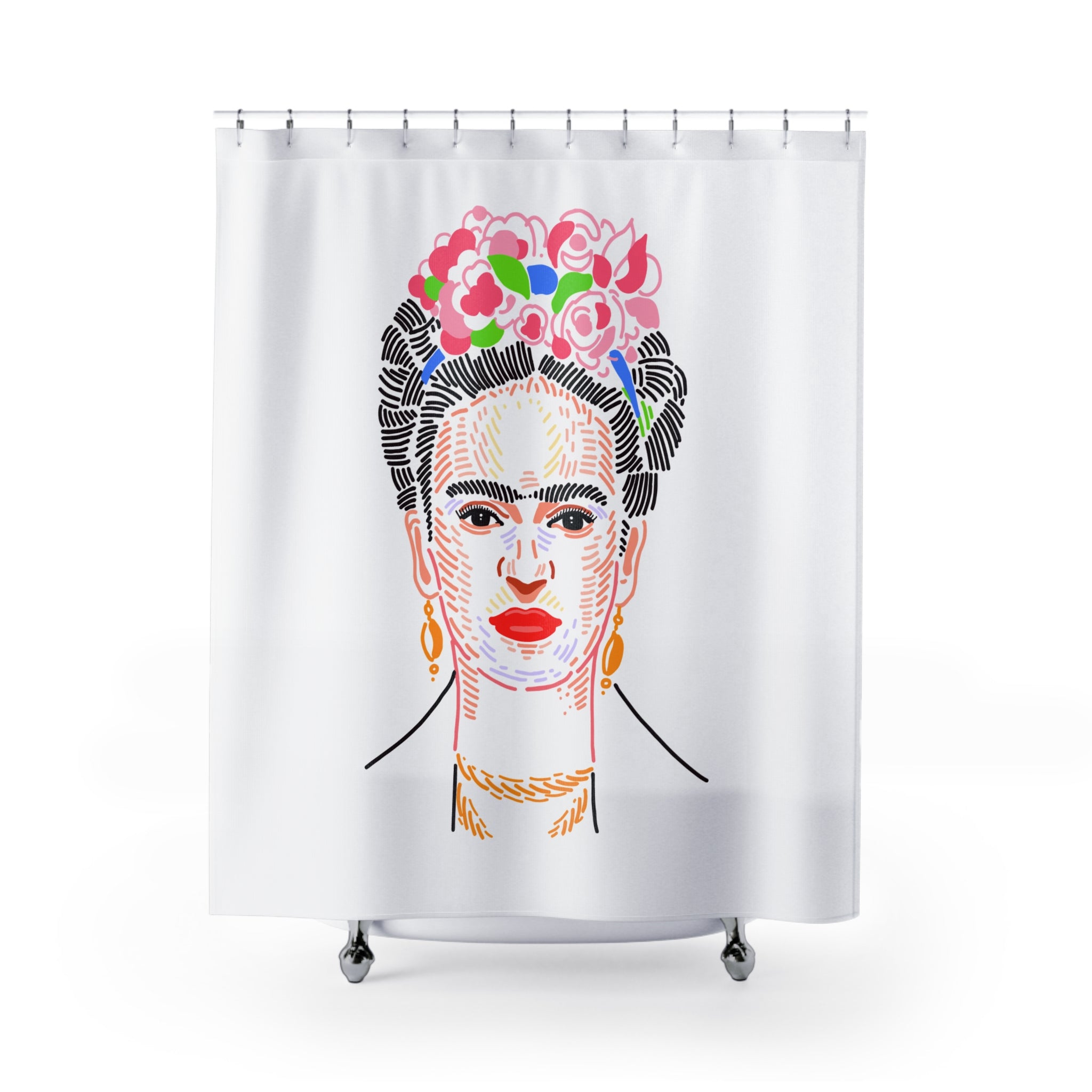 Frida Kahlo Inspired Shower Curtain, Bohemian Bathroom Decor, Artistic Shower Curtain, Unique Gift, Colorful Home Accent