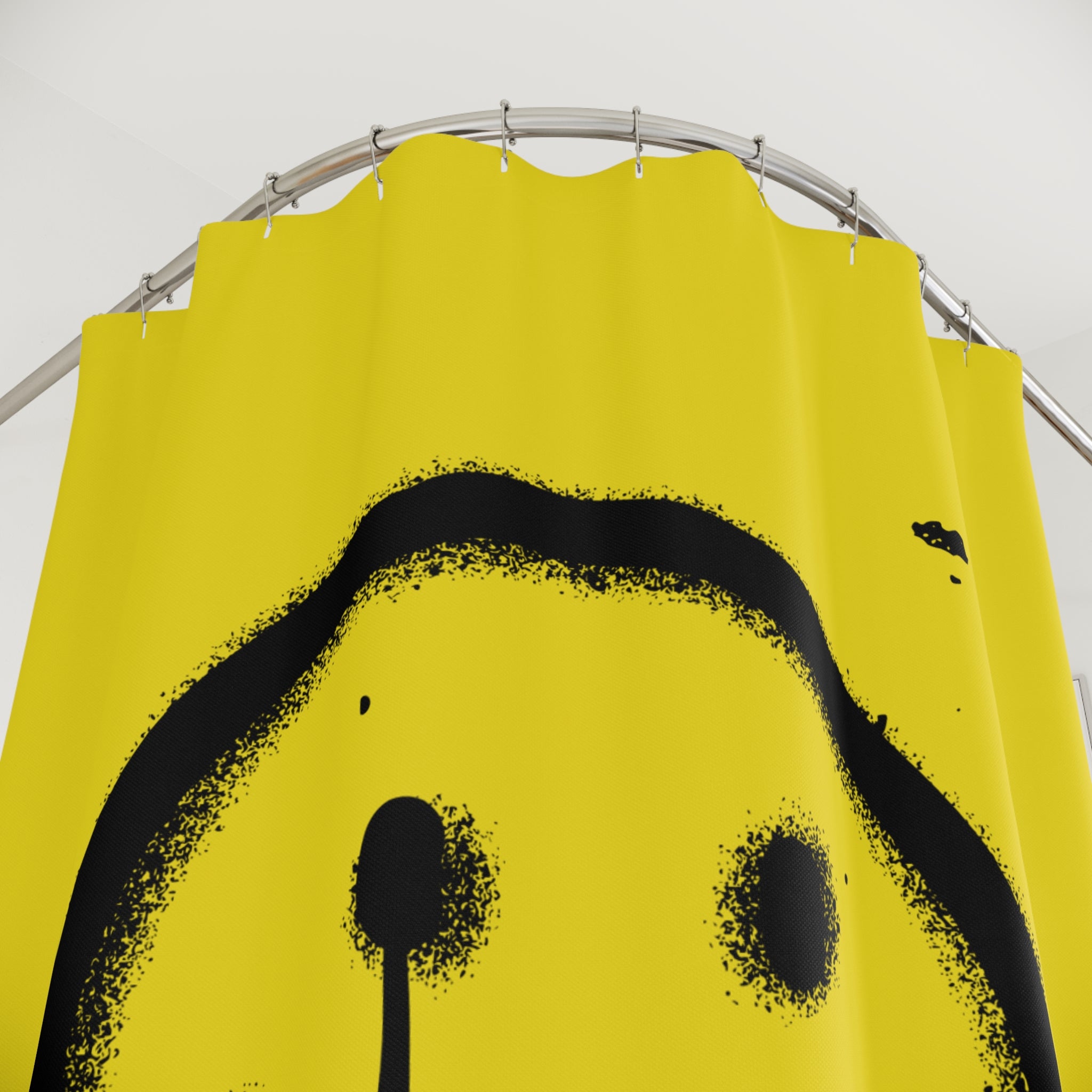 Cheerful Sappy Face Smile Yellow Shower Curtain, Bright Bathroom Decor, Funny Home Accessories, Vibrant Gift for Friends, Fun Bathroom Ideas