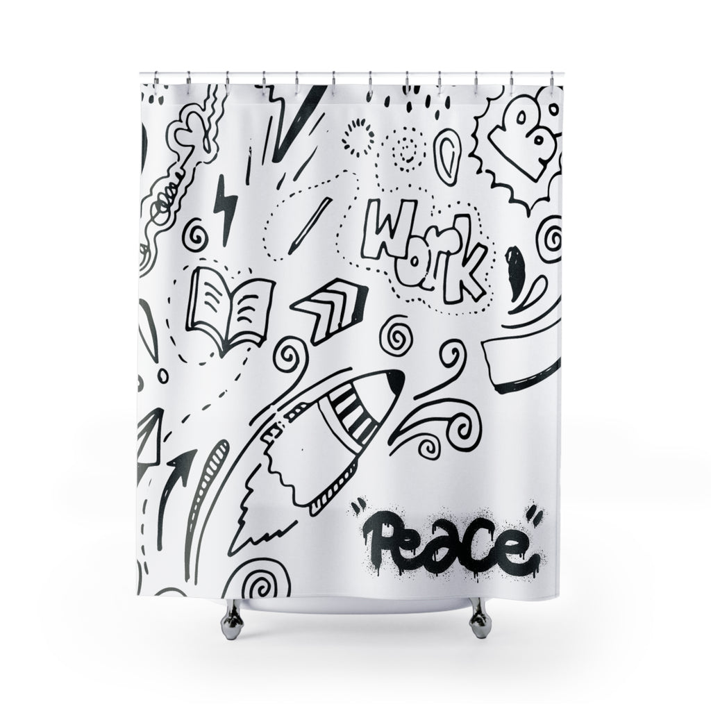 Creative Doodle Shower Curtain - Artistic Bathroom Decor, Peaceful Vibes, Unique Gift, Modern Home Design, Fun Accent for Kids' Bath
