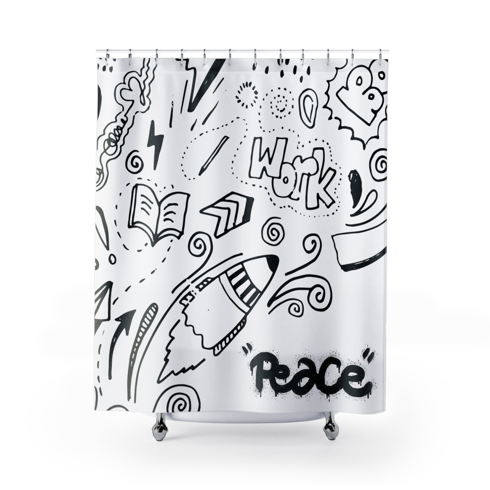 Creative Doodle Shower Curtain - Artistic Bathroom Decor, Peaceful Vibes, Unique Gift, Modern Home Design, Fun Accent for Kids' Bath