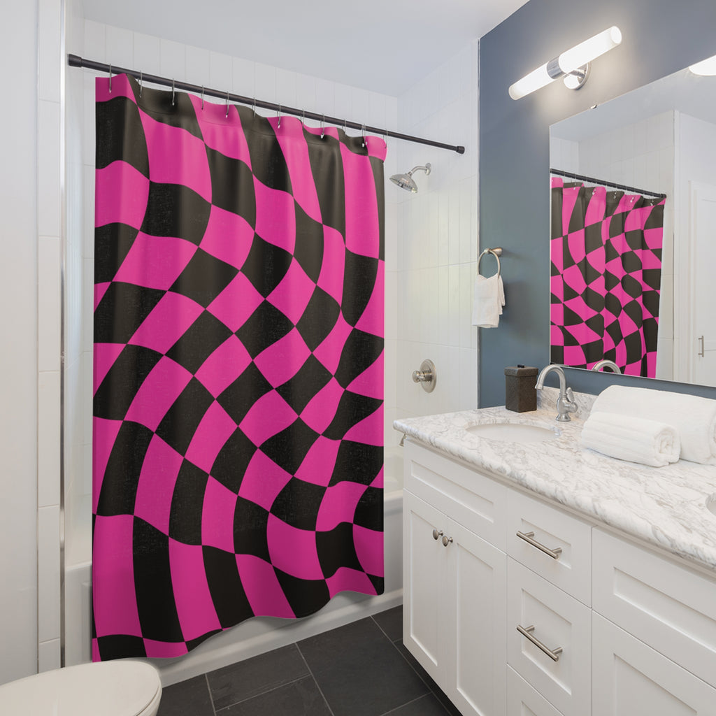 Checkered Warped in Time Shower Curtain