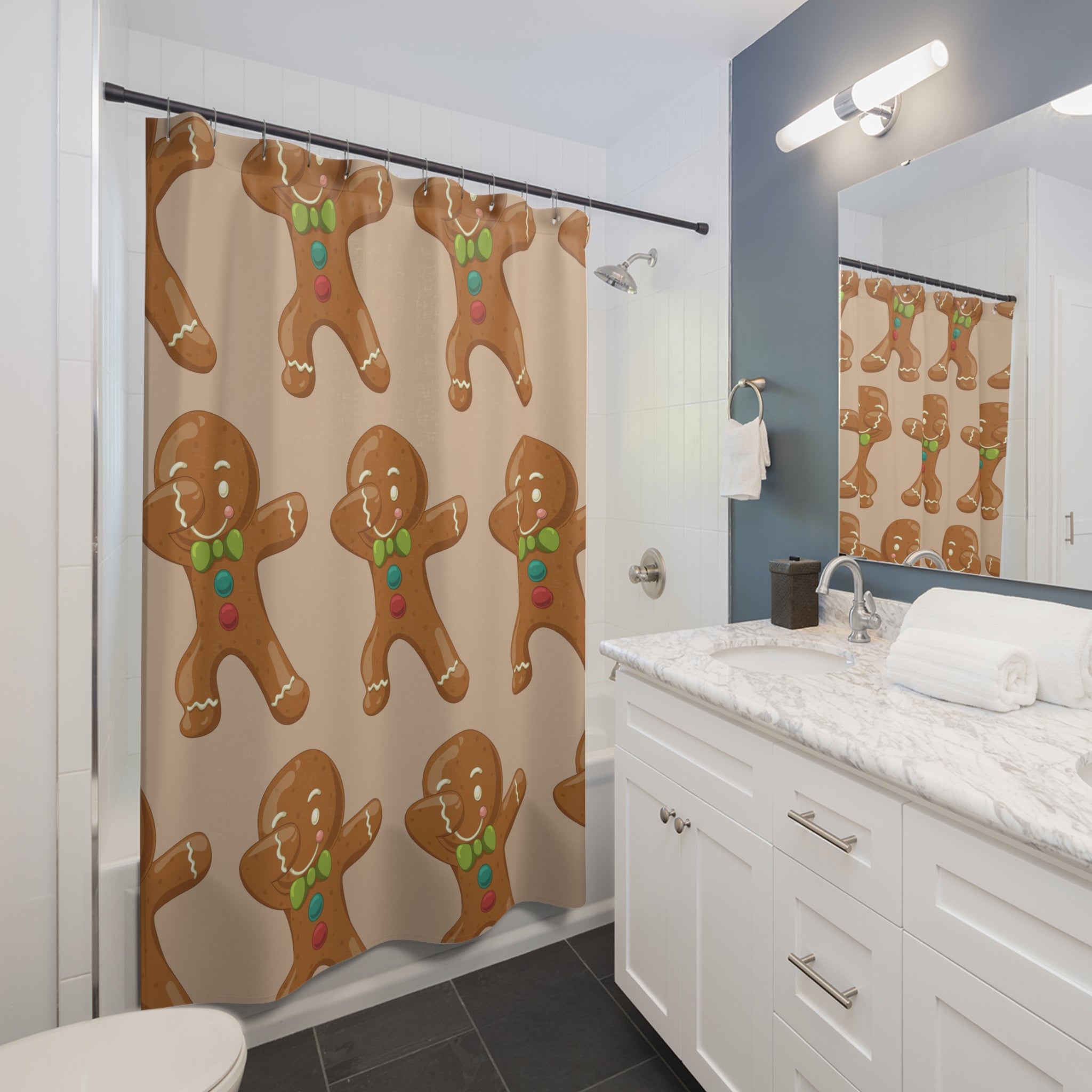 Gingerbread Dabbing Shower Curtain - Festive Holiday Bathroom Decor, Cute Gingerbread Design, Christmas Gift, Cookies Theme, Cozy Home Accents