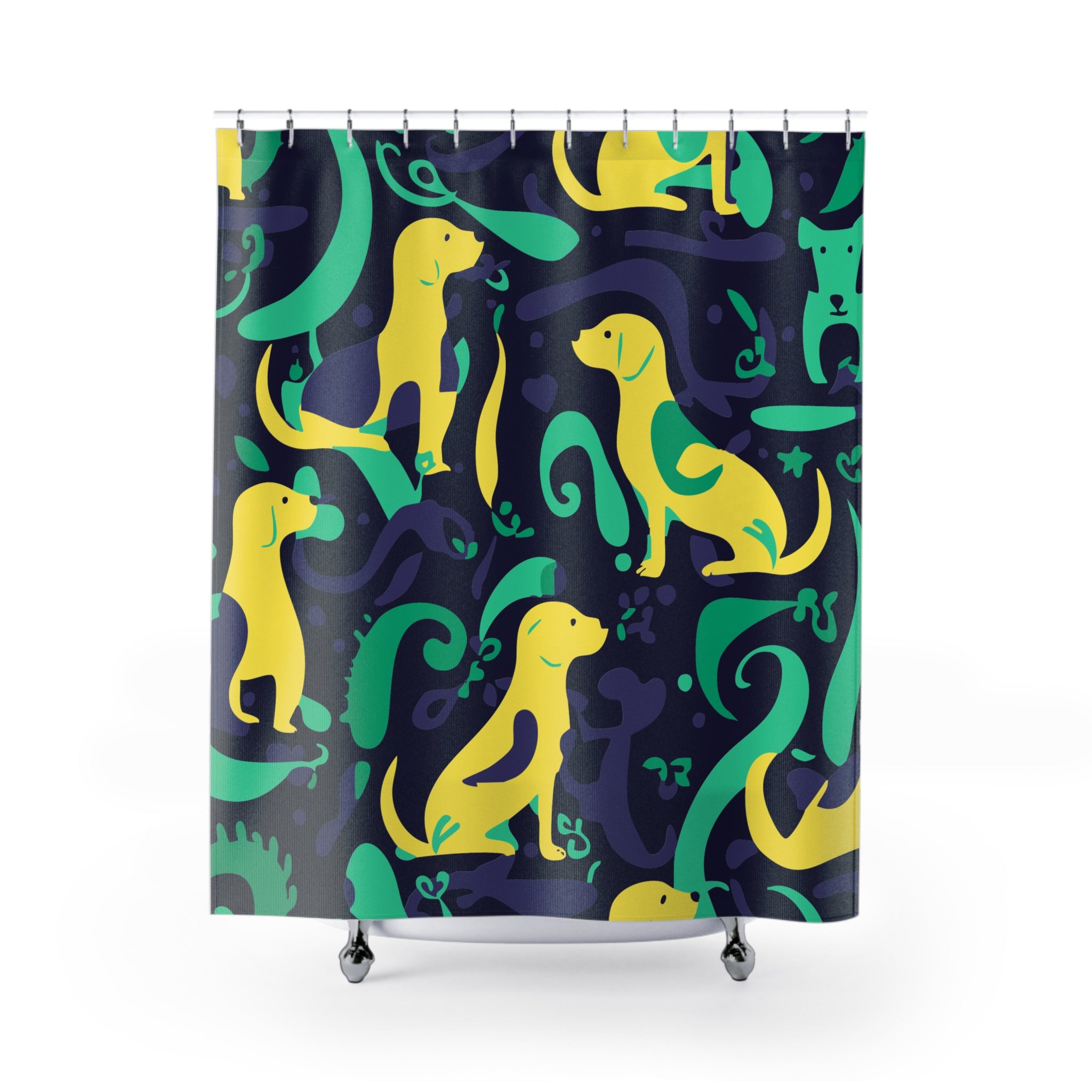 Whimsical Greenish Dog Swirl Shower Curtain