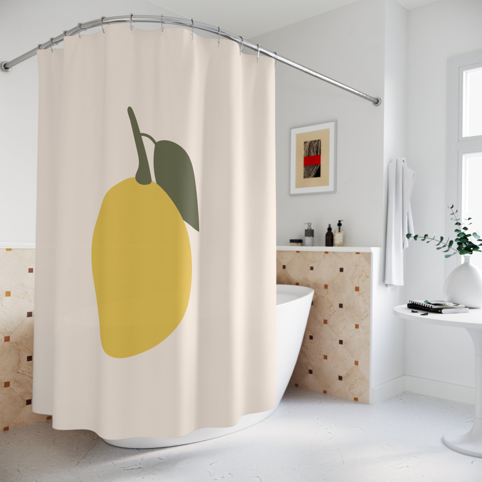 Lemon Aesthetic Minimalist Shower Curtain, Bathroom Decor, Tropical Vibe Home Accessory, Gift for Homeowners, Summer Refreshing Style