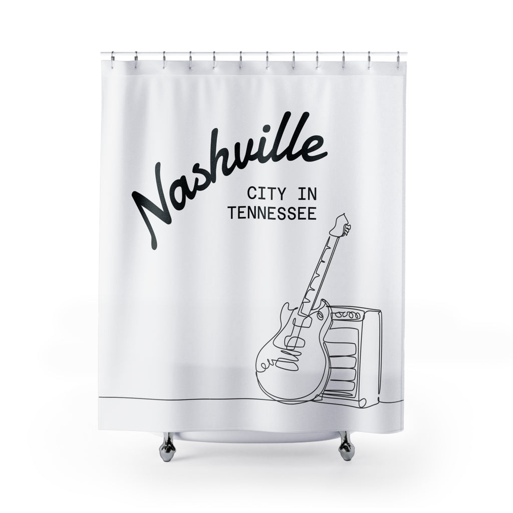 Guitar-Themed Shower Curtain Nashville City in Tennessee | Music Lover's Bathroom Decor, Music Gift, Home Accessories, Unique Bathroom Art, Rock & Roll Style