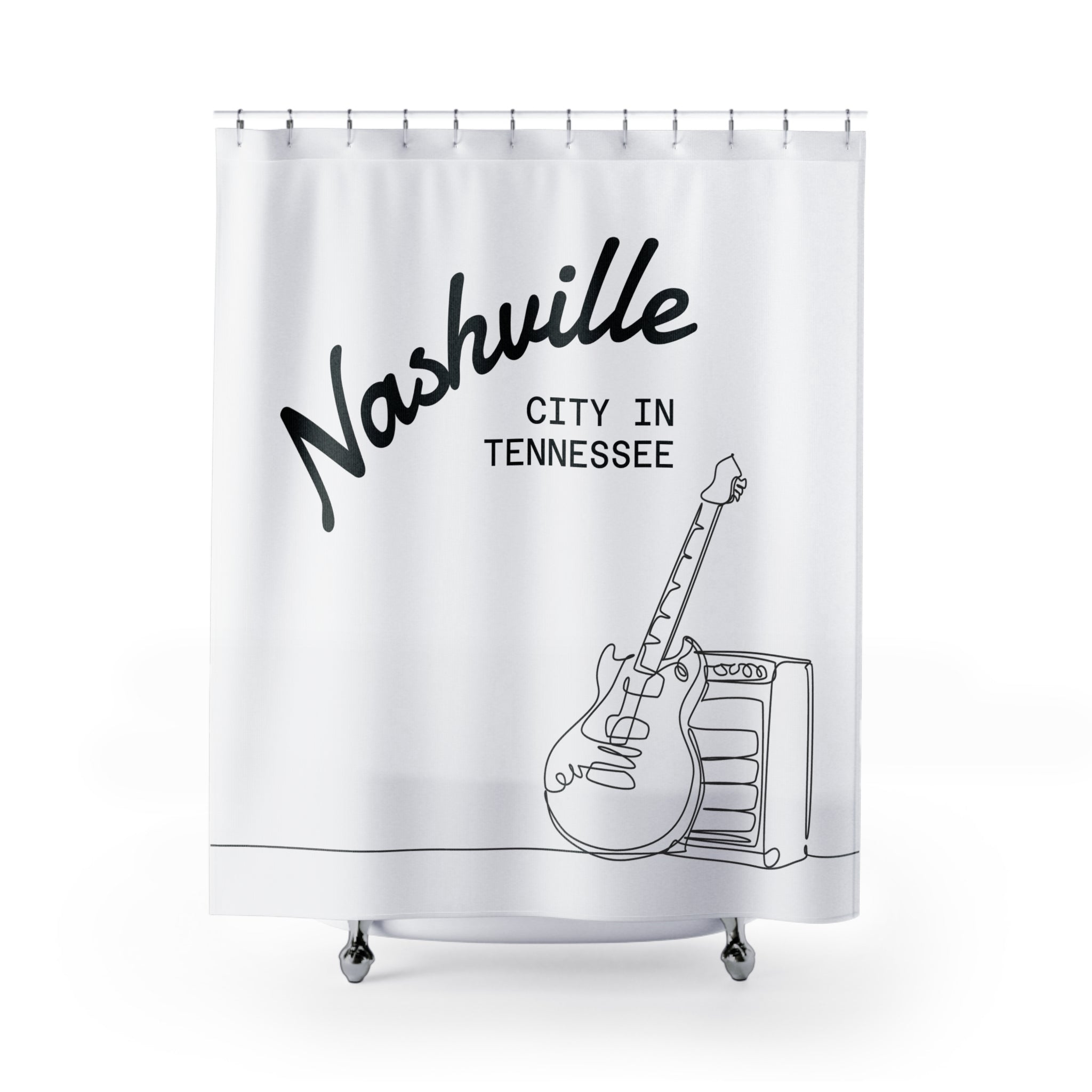 Guitar-Themed Shower Curtain Nashville City in Tennessee | Music Lover's Bathroom Decor, Music Gift, Home Accessories, Unique Bathroom Art, Rock & Roll Style