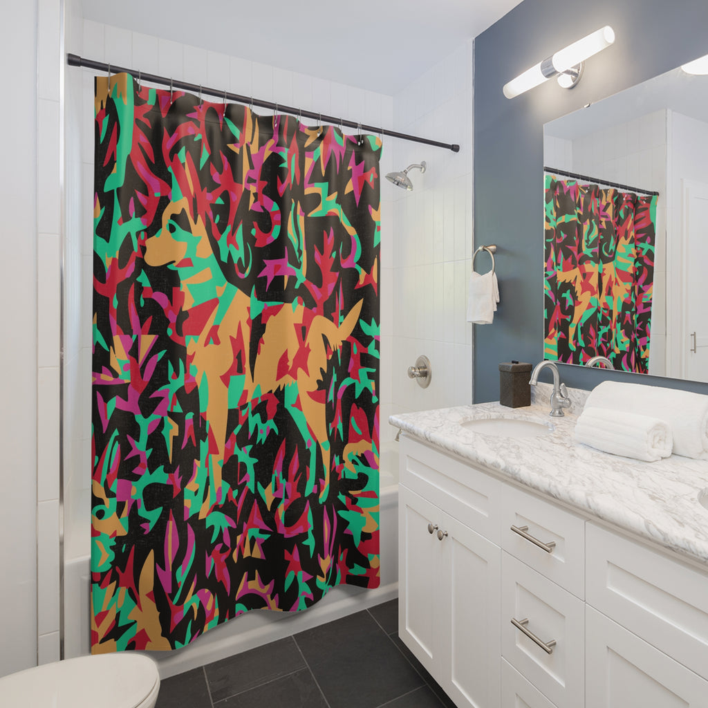 Abstract Greenish Husky Pattern Shower Curtain