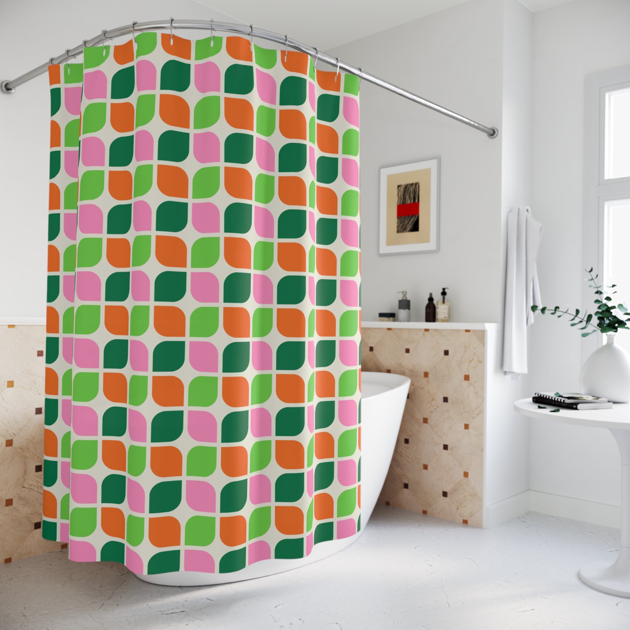 Retro Geometric Shower Curtain - Fun Bathroom Decor, Vintage Style, Colorful Home Accents, Ideal Gift for Housewarming and Holidays