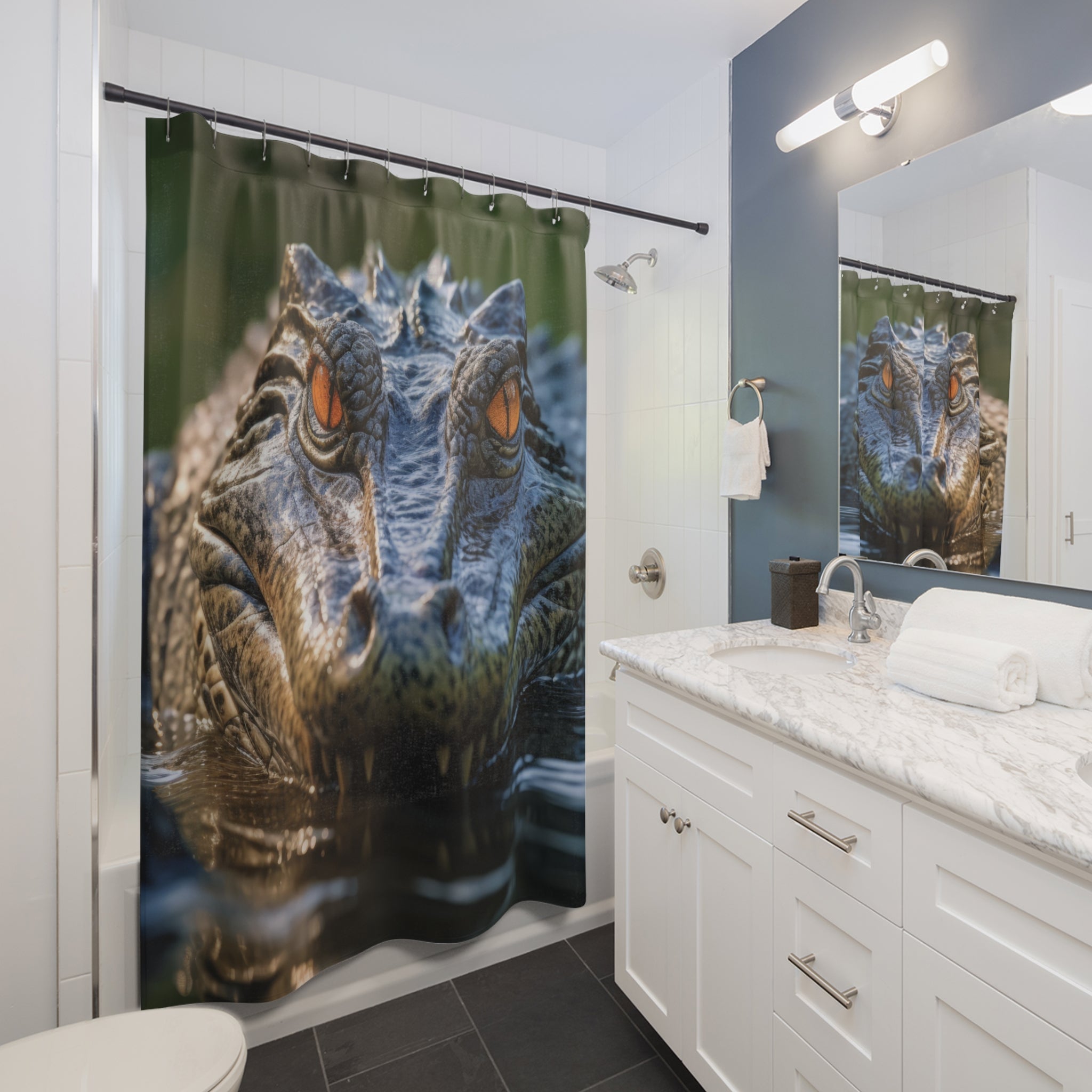 Crocodile Shower Curtain - Jungle Bathroom Décor, Wildlife Theme, Nature Lover Gift, Unique Home Accessory, Fun Bathroom Decoration