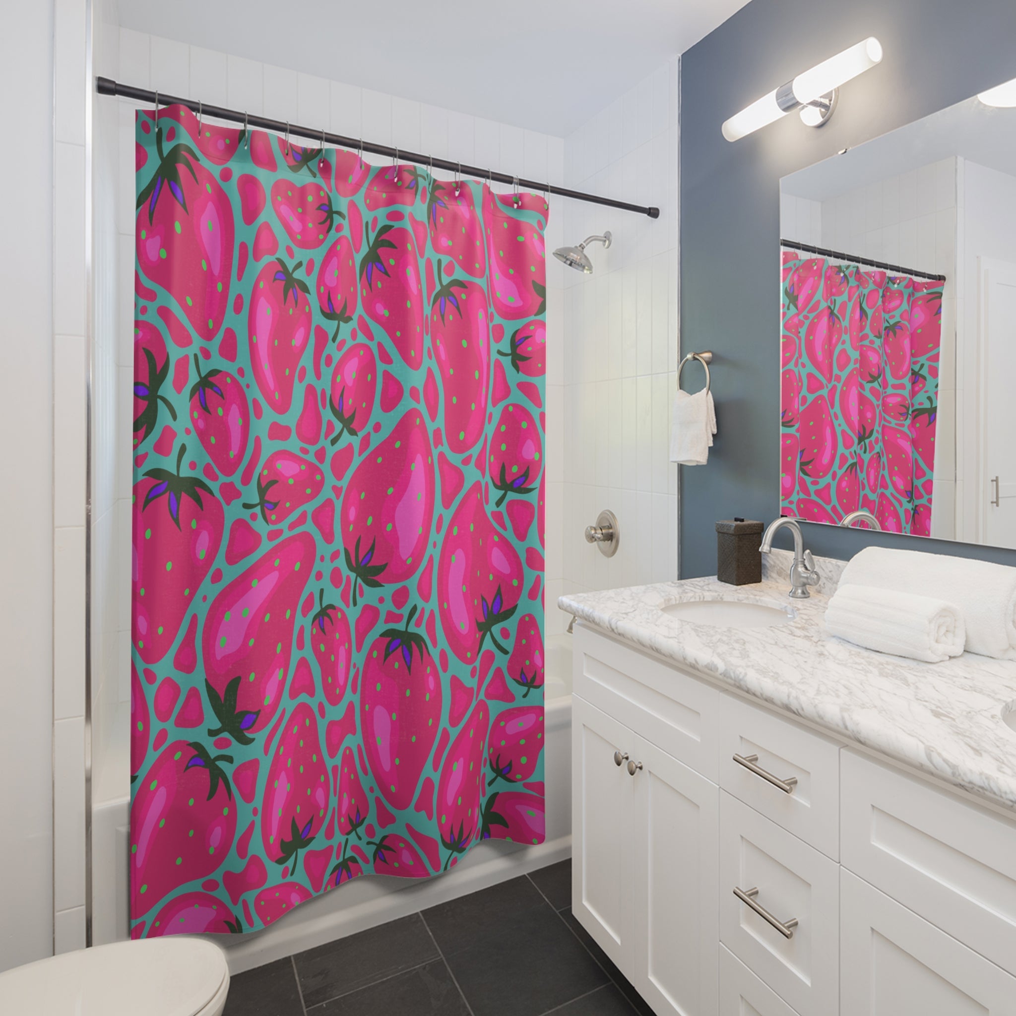 Strawberry Dreams Naturalish Shower Curtain