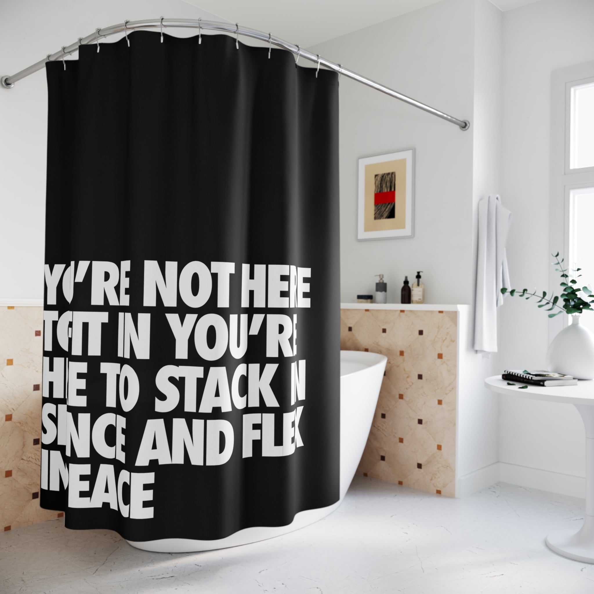 Stack in Peace Quote Shower Curtain