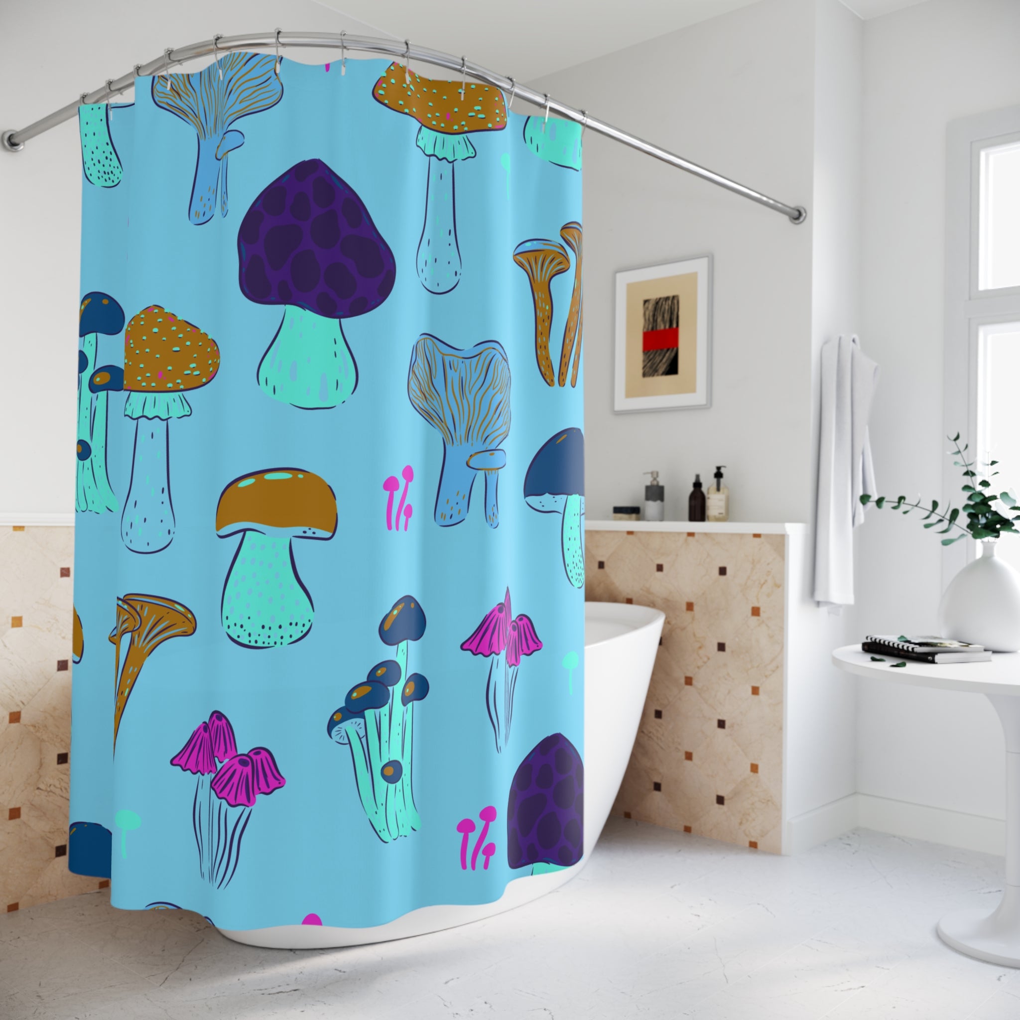 So Much Shroom Blue Shower Curtain