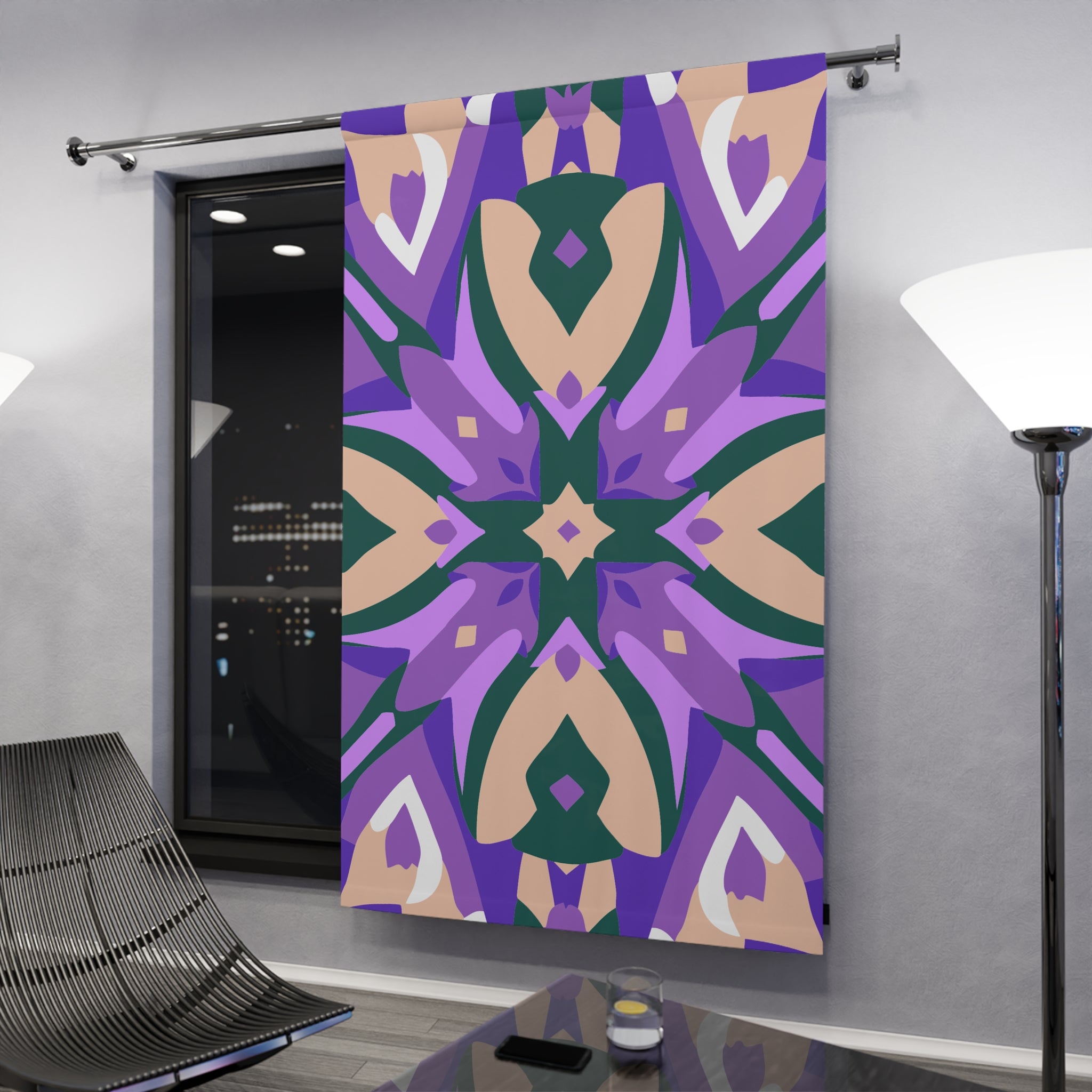 Purplish Geometric Pattern Blackout Window Curtain