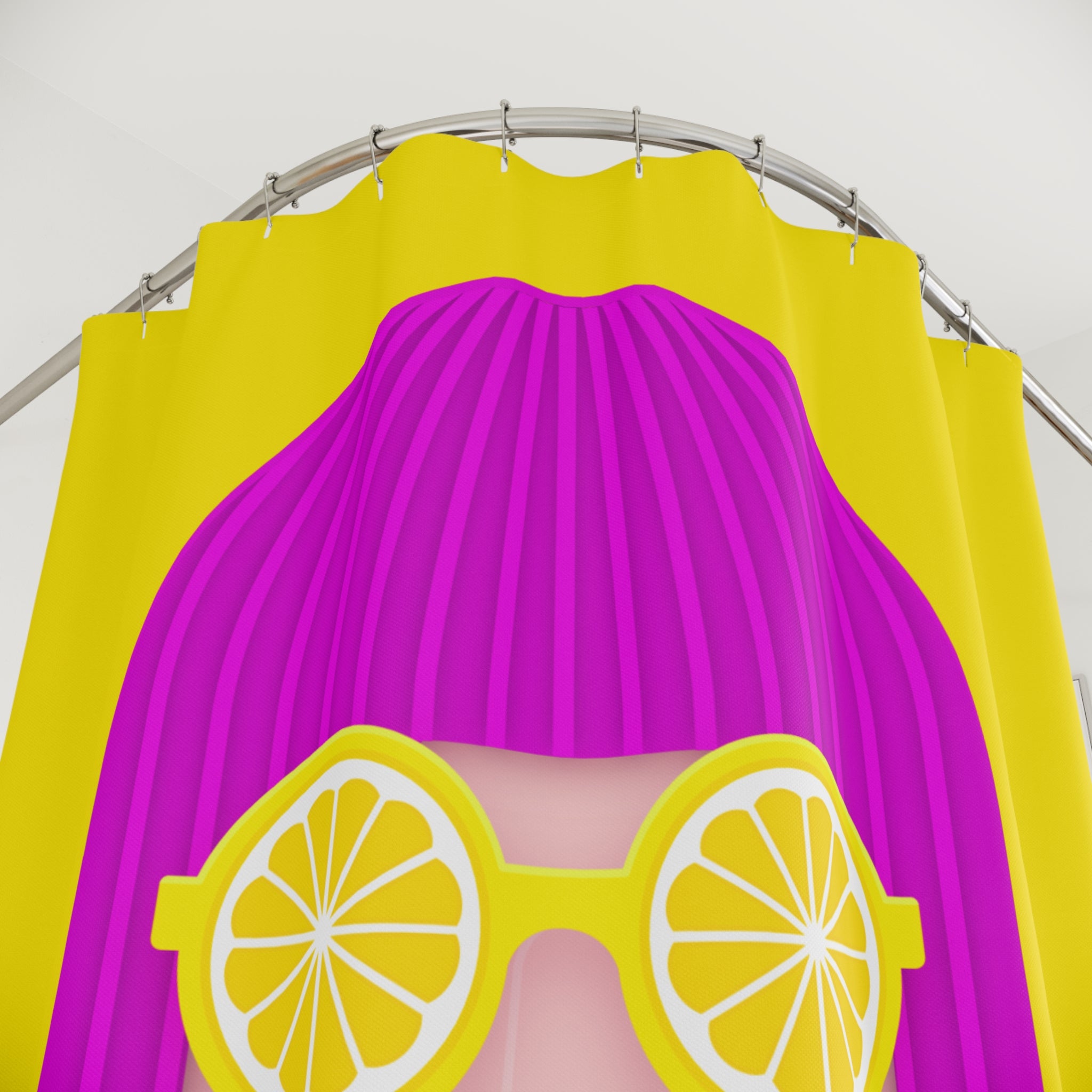 Vibrant Retro Woman Shower Curtain with Lemon Sunglasses Design, Fun Bathroom Decor, Colorful Home Accent, Gift for Summer Lovers, Brighten [...]
