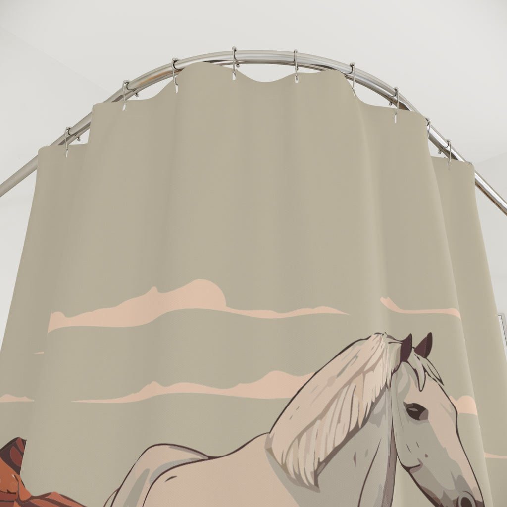 Horse Landscape Shower Curtain | Bohemian Bathroom Decor, Equestrian Gifts, Nature-Themed Home, Unique Shower Drapes, Horse Lover Decor