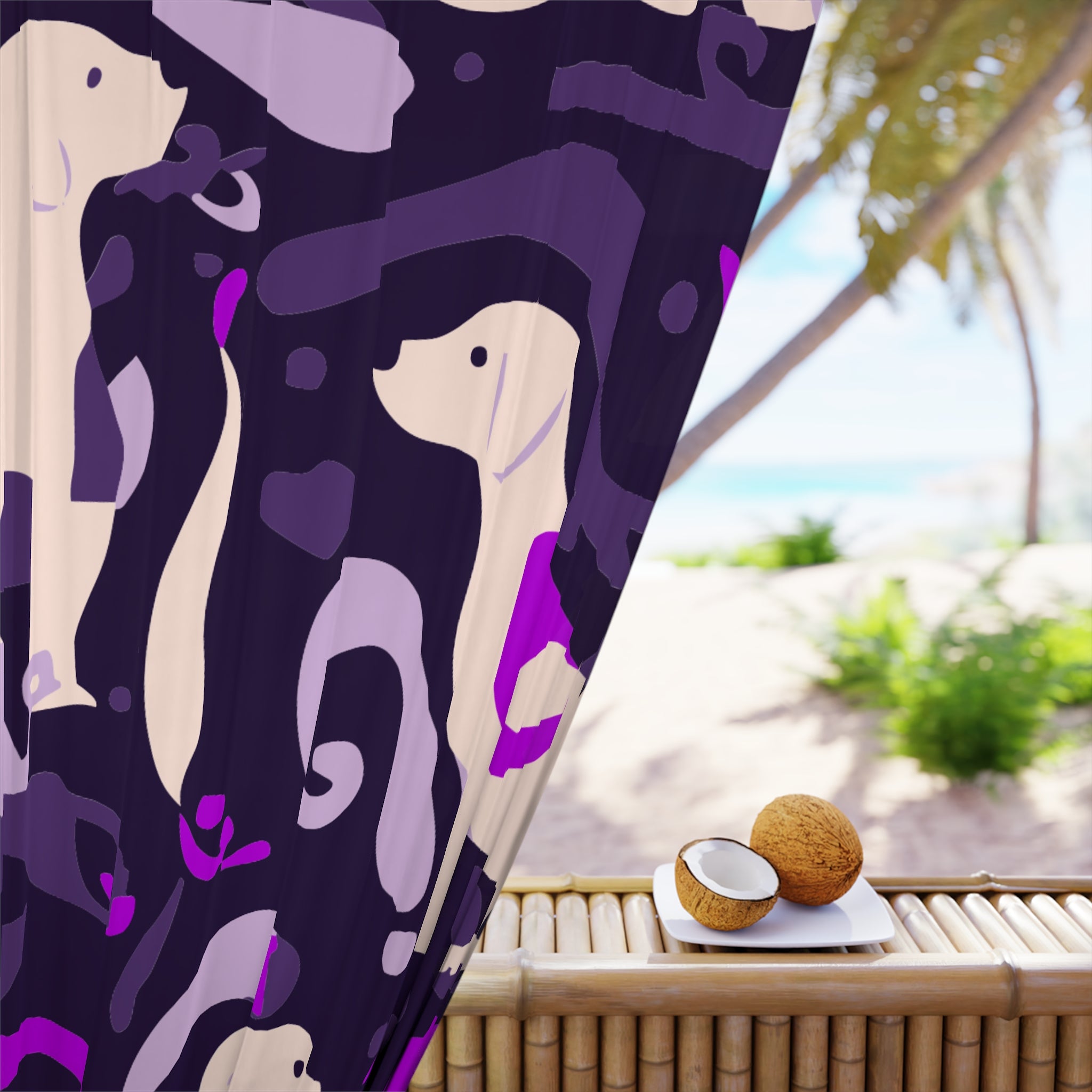 Whimsical Purplish Dog Swirl Blackout Window Curtain